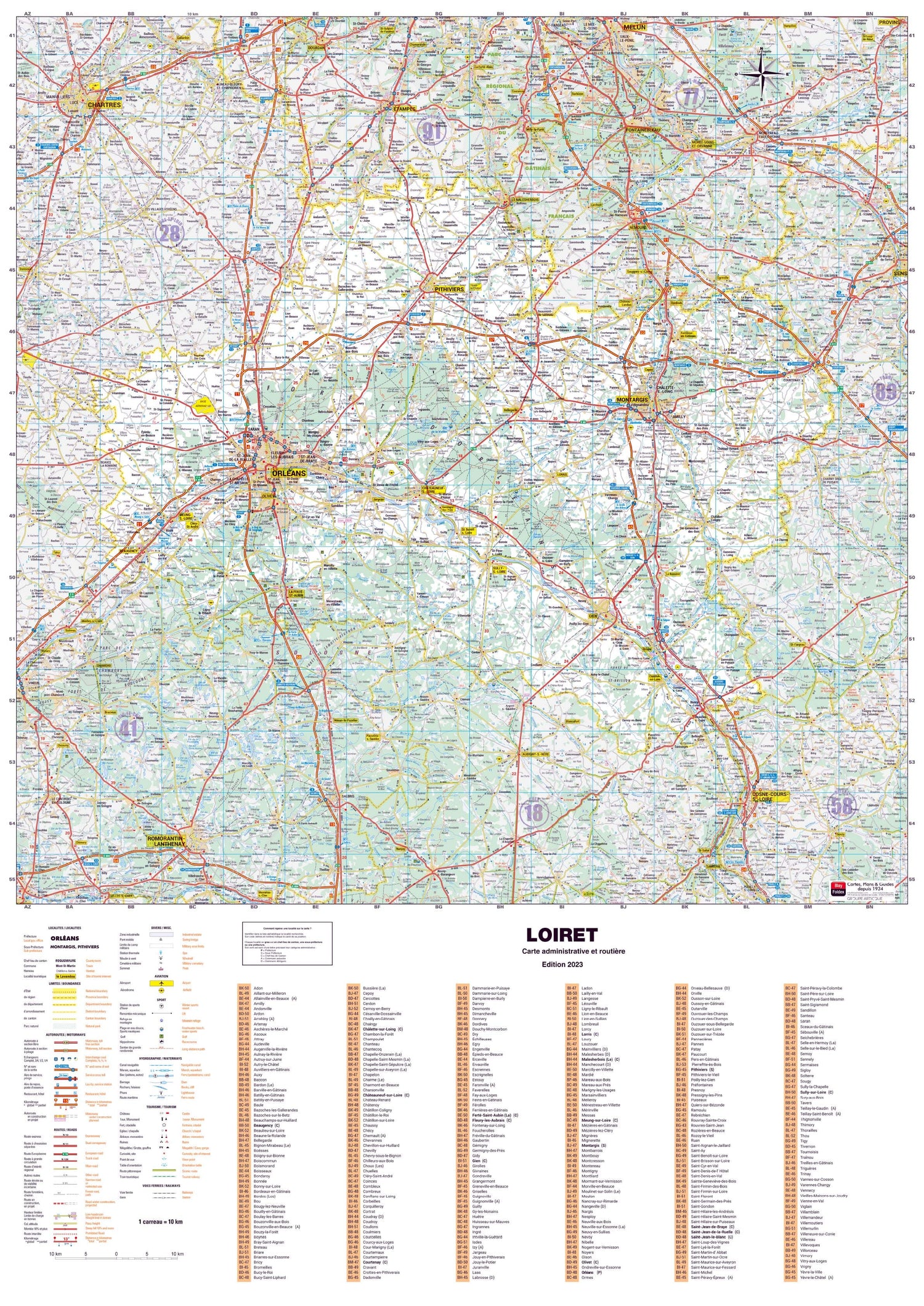Poster - Loiret (119 x 85 cm) | Blay Foldex carte murale roulée (en tube) Blay Foldex