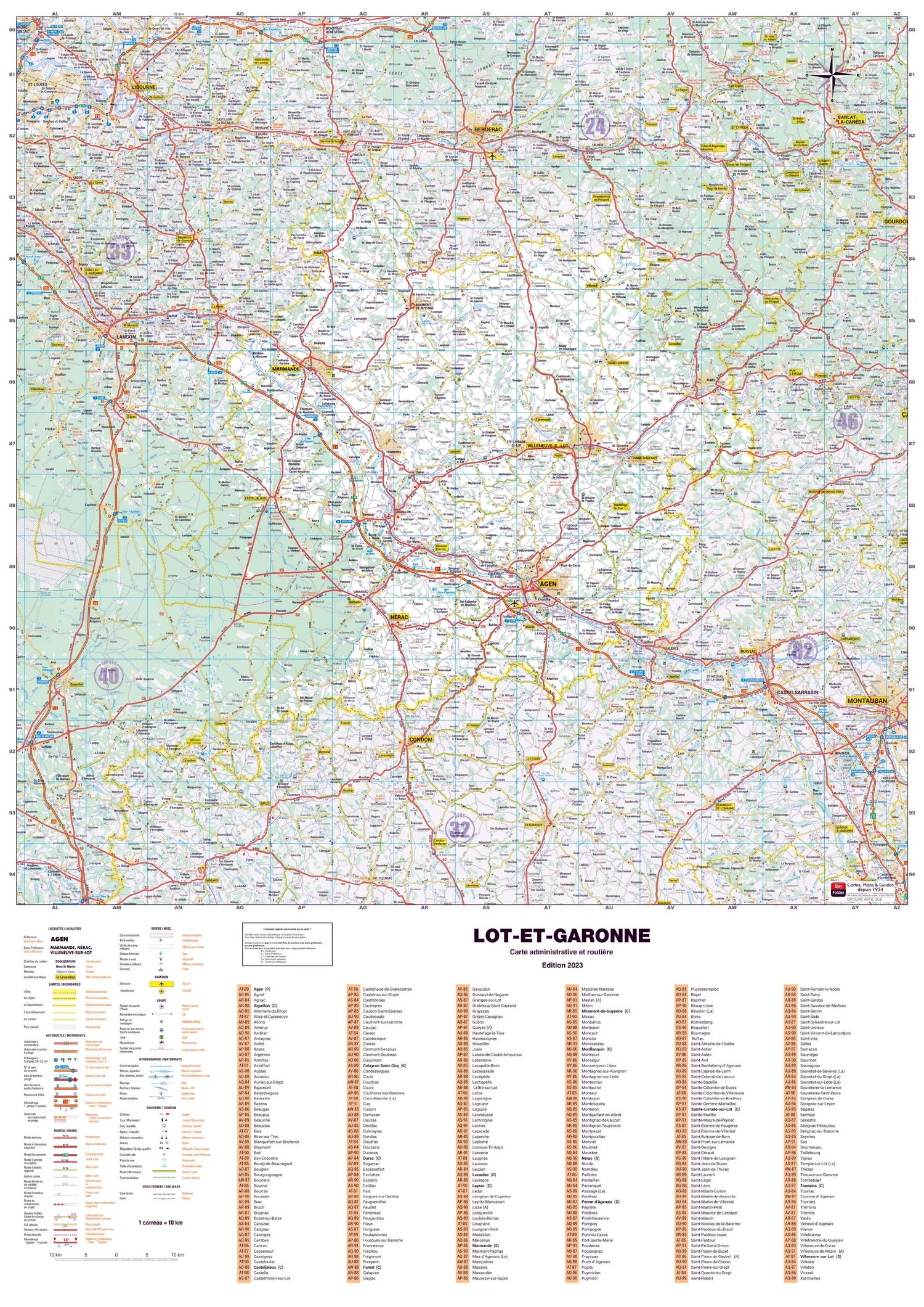 Poster - Lot-et-Garonne (119 x 85 cm) | Blay Foldex carte murale roulée (en tube) Blay Foldex