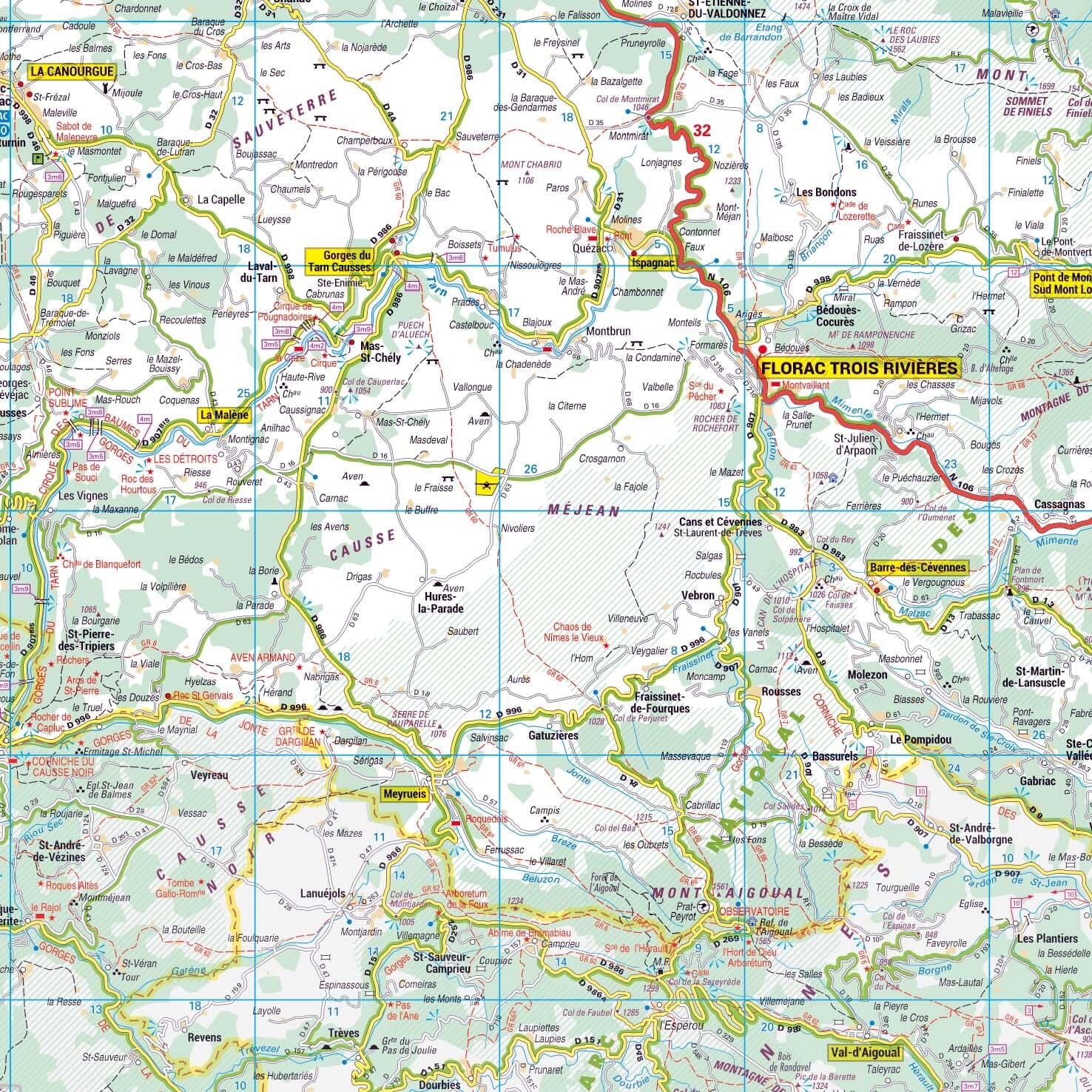 Poster - Lozère (119 x 85 cm) | Blay Foldex carte murale roulée (en tube) Blay Foldex