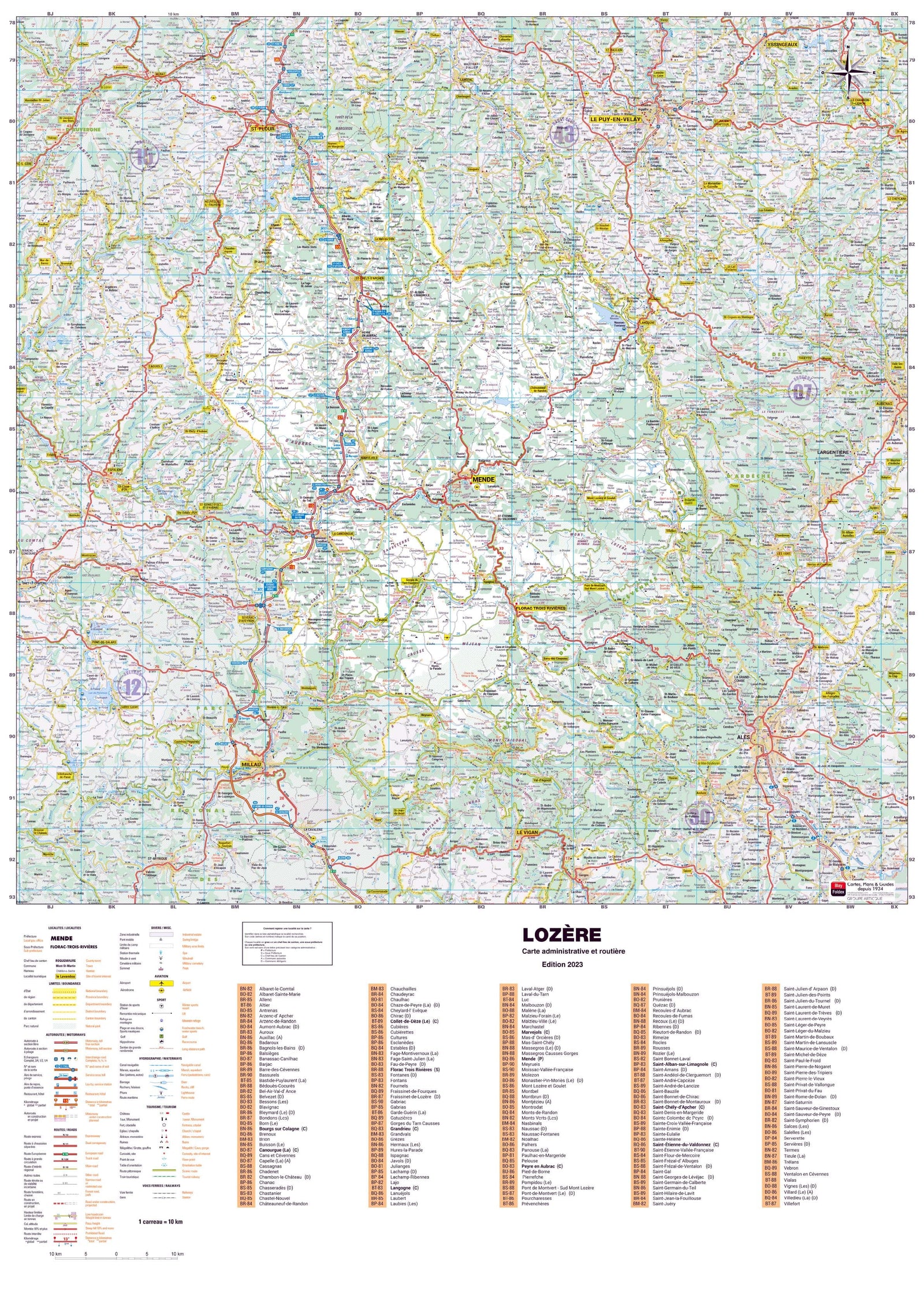 Poster - Lozère (119 x 85 cm) | Blay Foldex carte murale roulée (en tube) Blay Foldex
