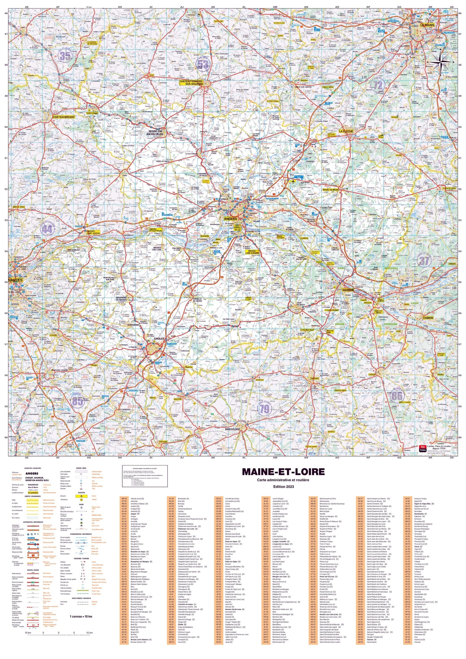 Poster - Maine-et-Loire (119 x 85 cm) | Blay Foldex carte murale roulée (en tube) Blay Foldex