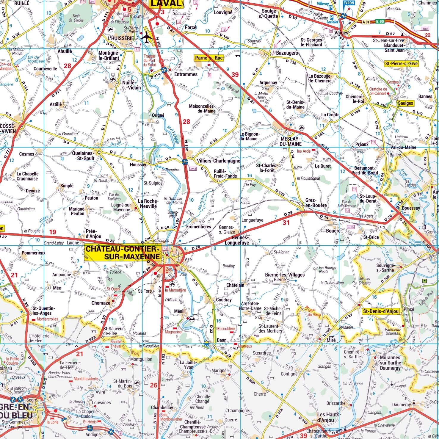 Poster - Mayenne (119 x 85 cm) | Blay Foldex carte murale roulée (en tube) Blay Foldex