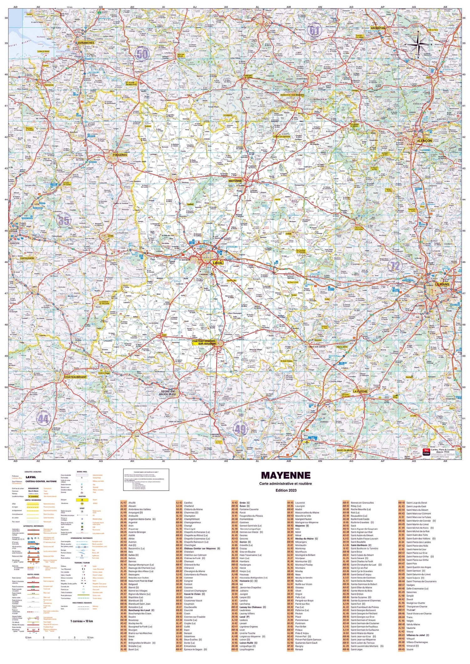 Poster - Mayenne (119 x 85 cm) | Blay Foldex carte murale roulée (en tube) Blay Foldex