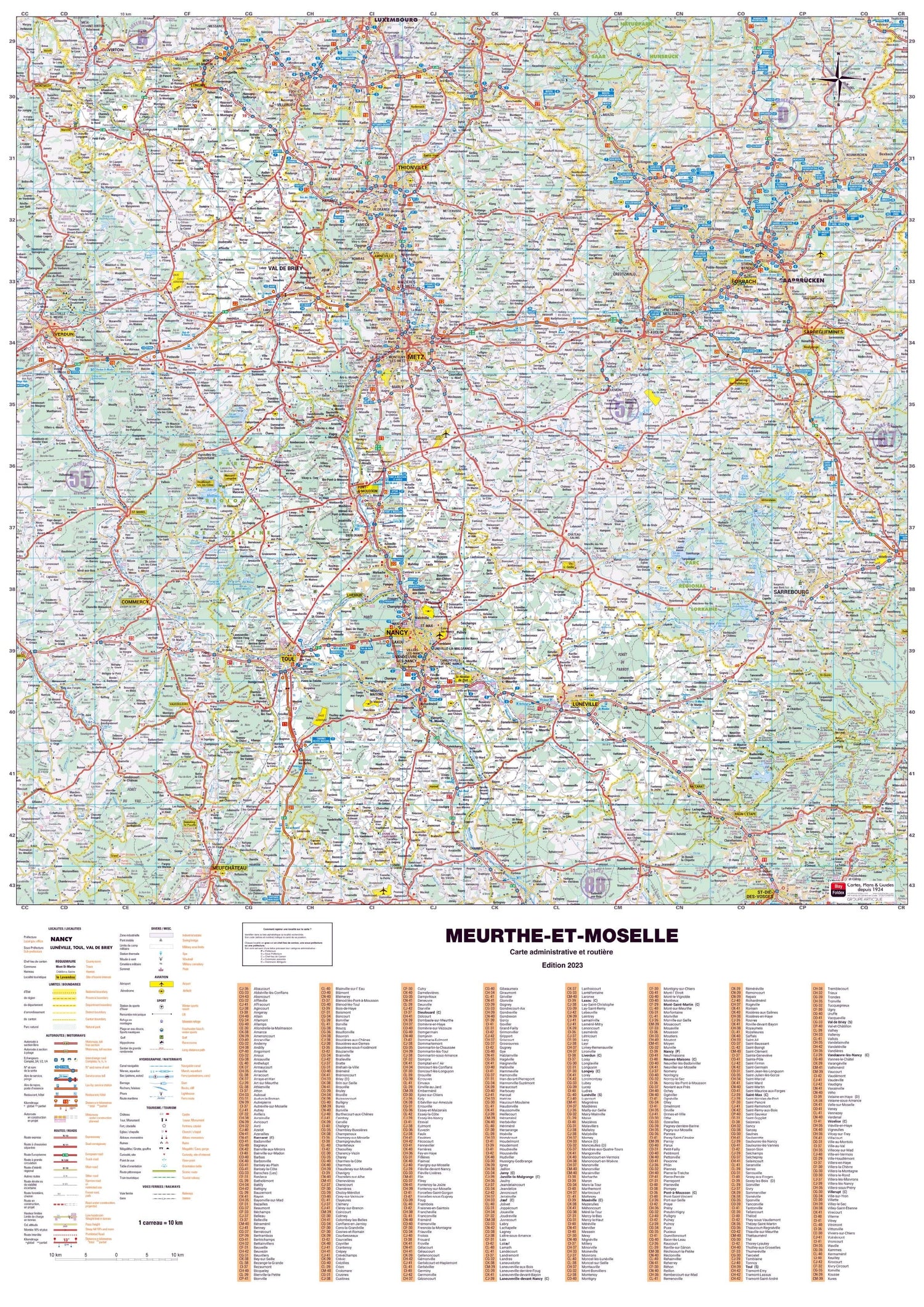 Poster - Meurthe-et-Moselle (119 x 85 cm) | Blay Foldex carte murale roulée (en tube) Blay Foldex