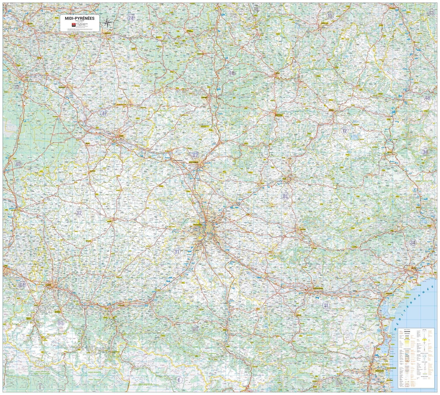 Poster - Midi-Pyrénées (158 × 142 cm) | Blay Foldex carte murale roulée (en tube) Blay Foldex