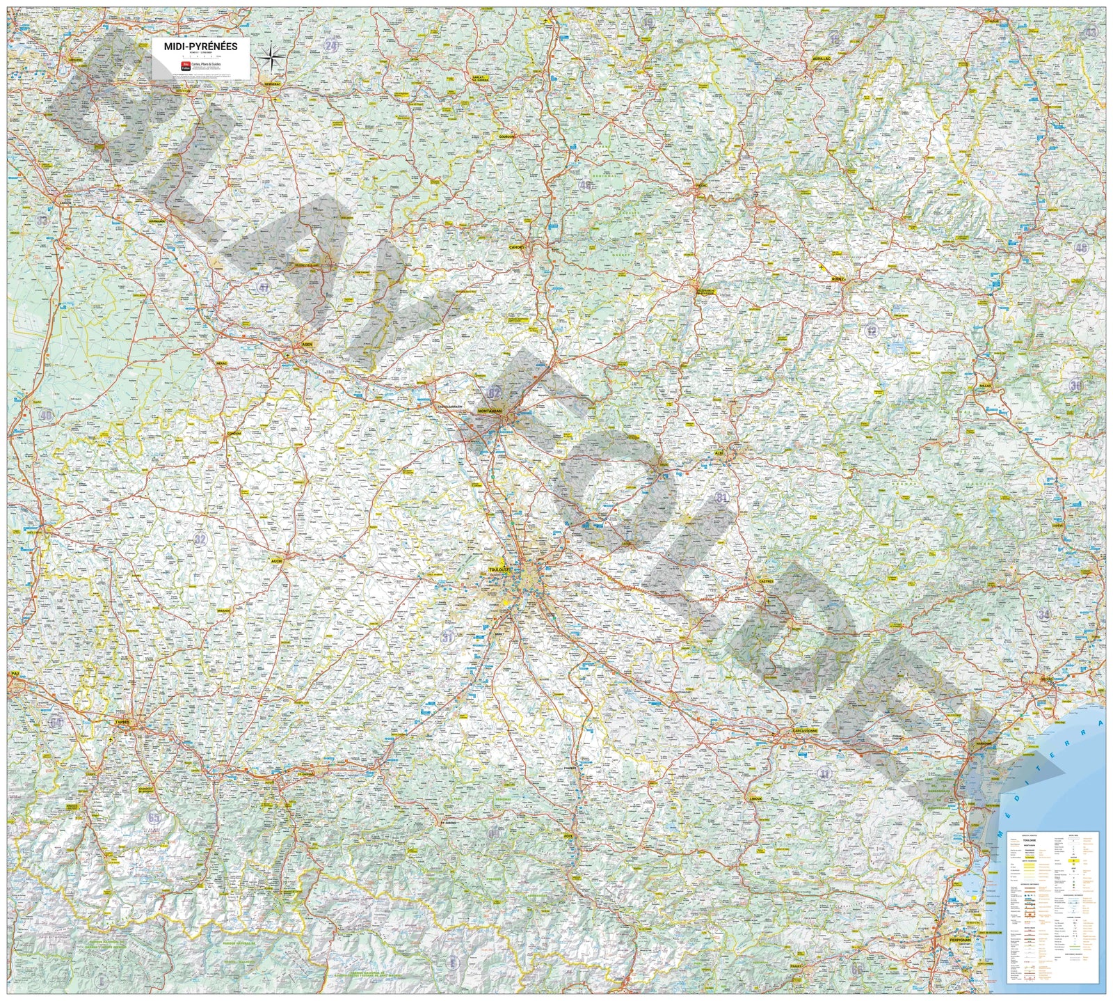 Poster - Midi-Pyrénées (158 × 142 cm) | Blay Foldex carte murale roulée (en tube) Blay Foldex