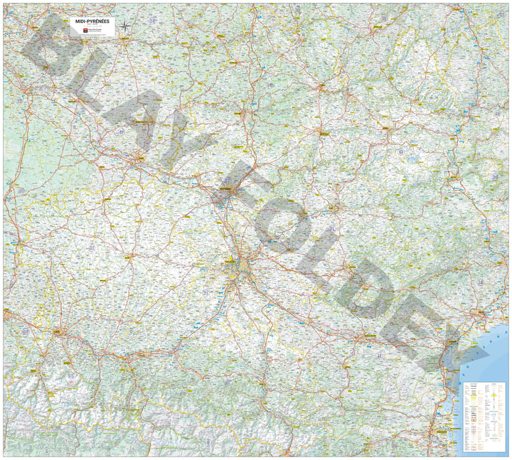 Poster - Midi-Pyrénées (158 × 142 cm) | Blay Foldex carte murale roulée (en tube) Blay Foldex