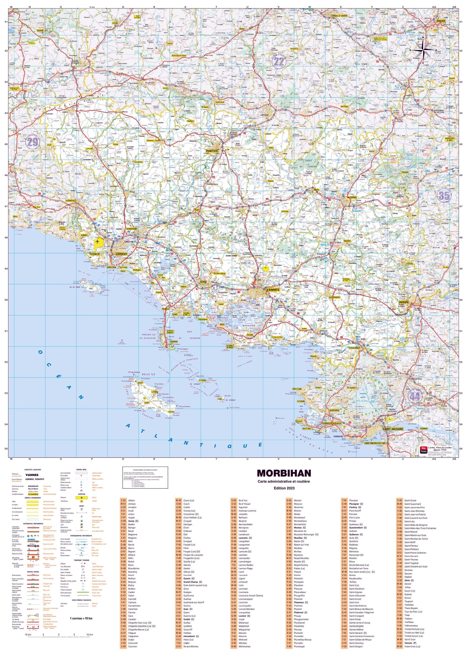 Poster - Morbihan (119 x 85 cm) | Blay Foldex carte murale roulée (en tube) Blay Foldex