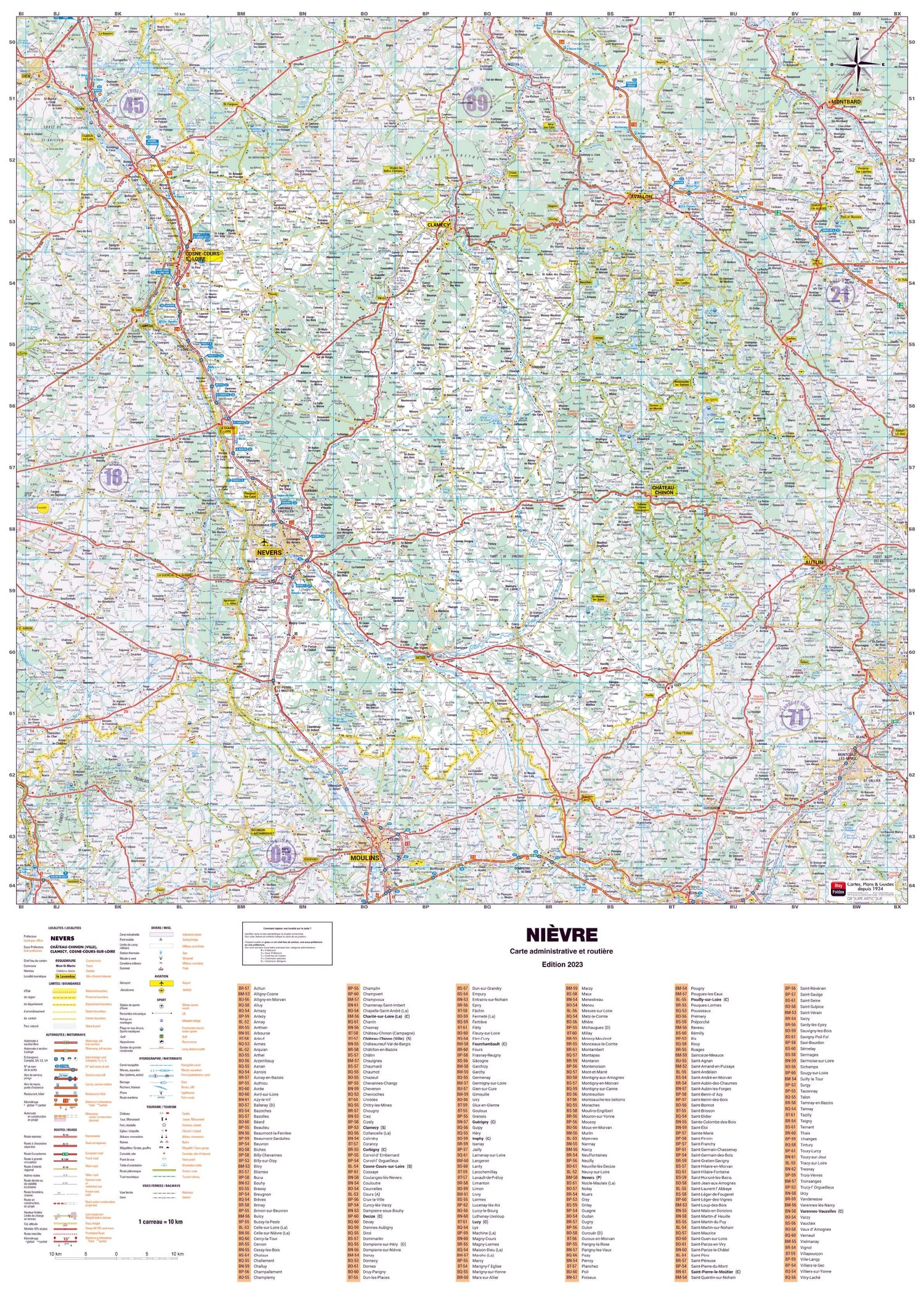 Poster - Nièvre (119 x 85 cm) | Blay Foldex carte murale roulée (en tube) Blay Foldex