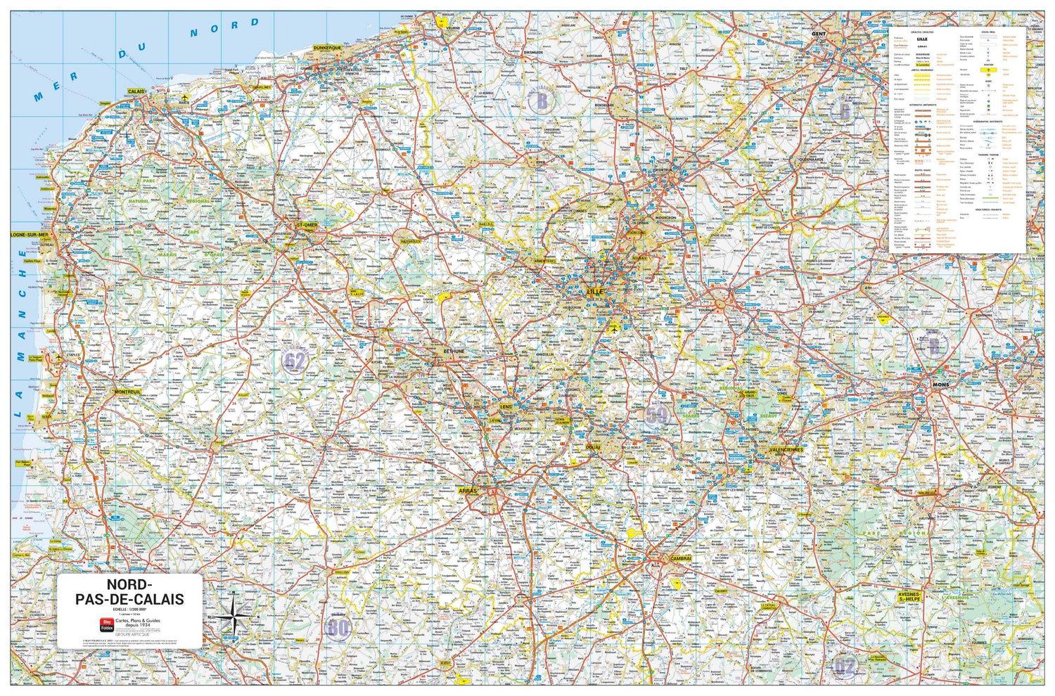 Poster - Nord-Pas-de-Calais (100 × 68 cm) | Blay Foldex carte murale roulée (en tube) Blay Foldex