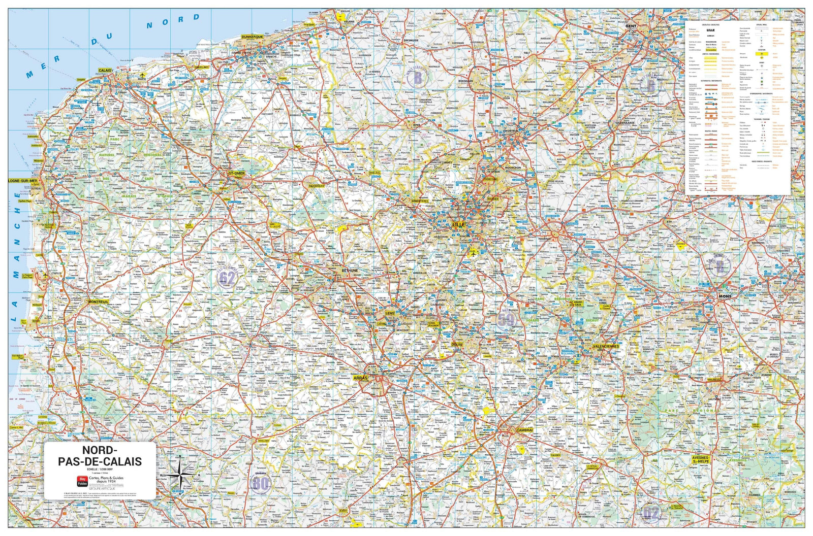 Poster - Nord-Pas-de-Calais (100 × 68 cm) | Blay Foldex carte murale roulée (en tube) Blay Foldex