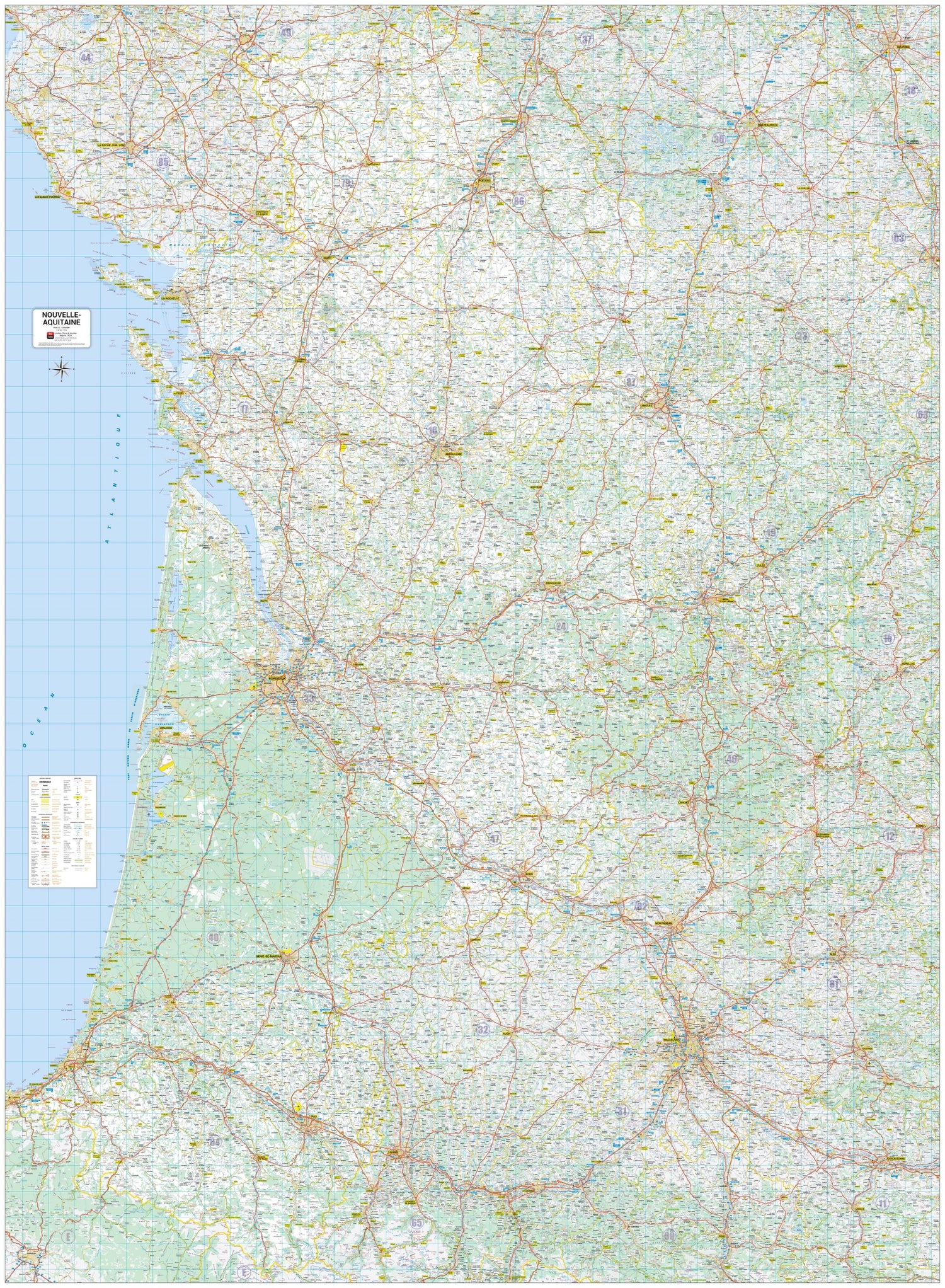 Poster - Nouvelle-Aquitaine (182 × 248 cm) | Blay Foldex carte murale roulée (en tube) Blay Foldex