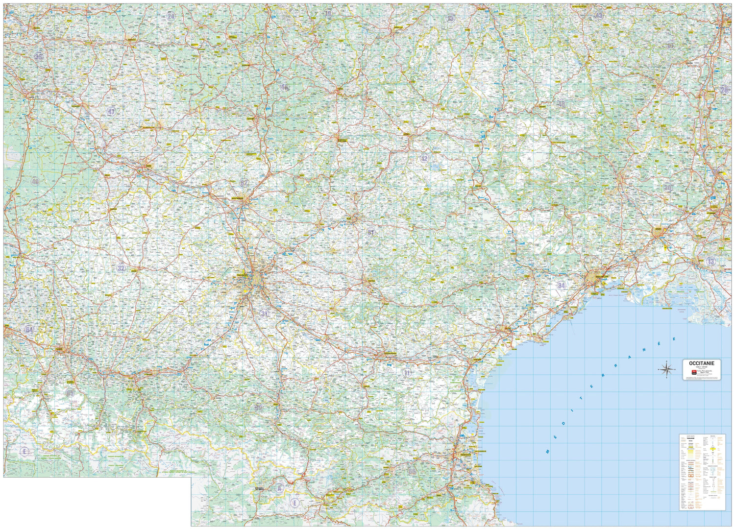 Poster - Occitanie (208 × 150 cm) | Blay Foldex carte murale roulée (en tube) Blay Foldex