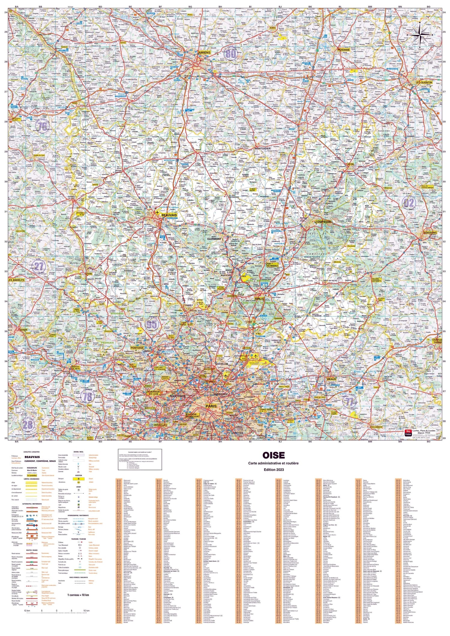 Poster - Oise (119 x 85 cm) | Blay Foldex carte murale roulée (en tube) Blay Foldex