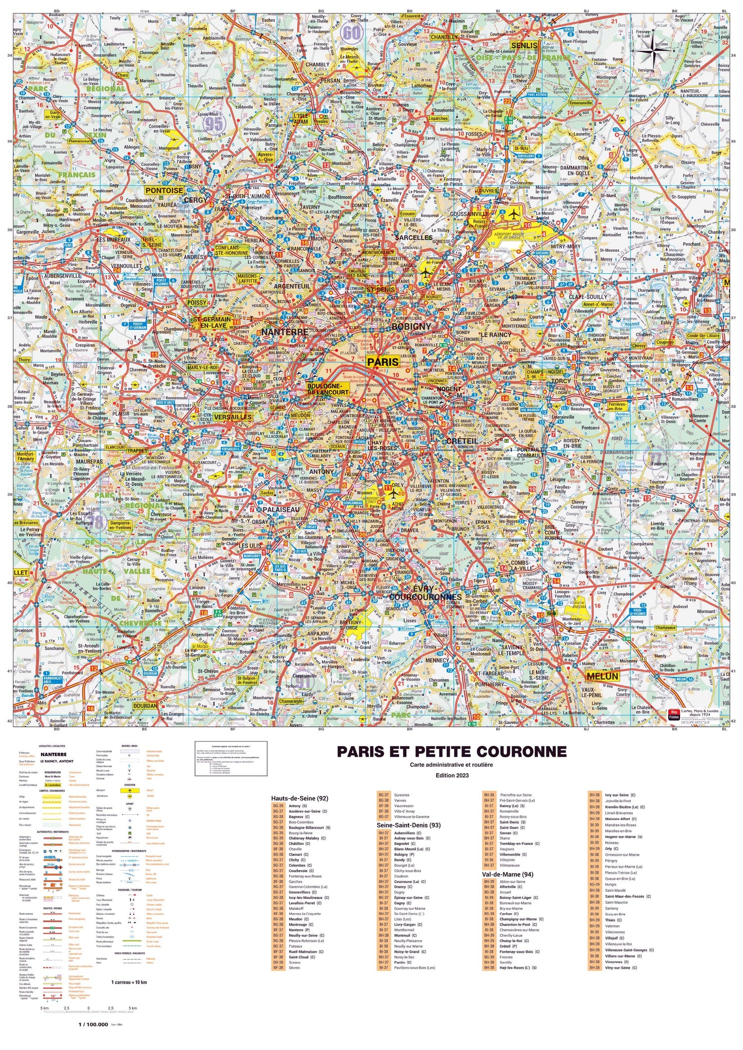 Poster - Paris et sa petite couronne (119 x 85 cm) | Blay Foldex carte murale roulée (en tube) Blay Foldex