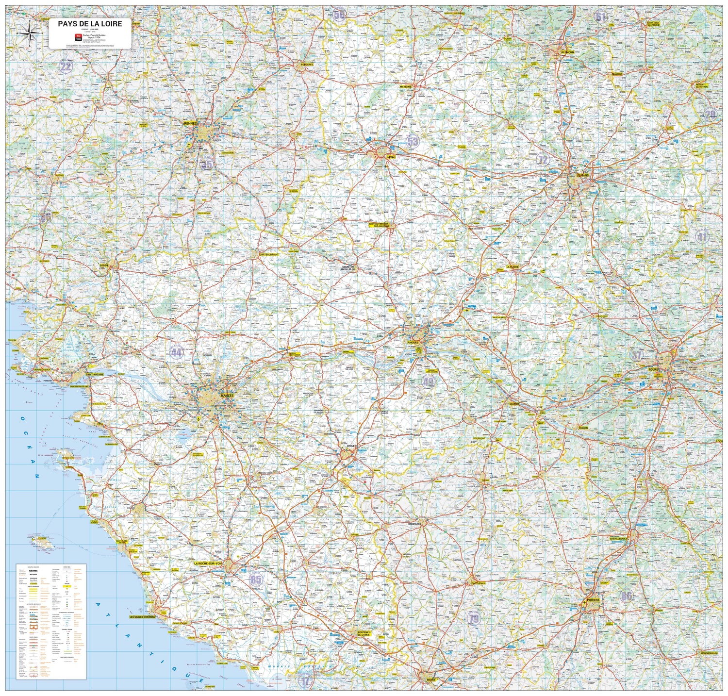 Poster - Pays de la Loire (136 × 130 cm) | Blay Foldex carte murale roulée (en tube) Blay Foldex