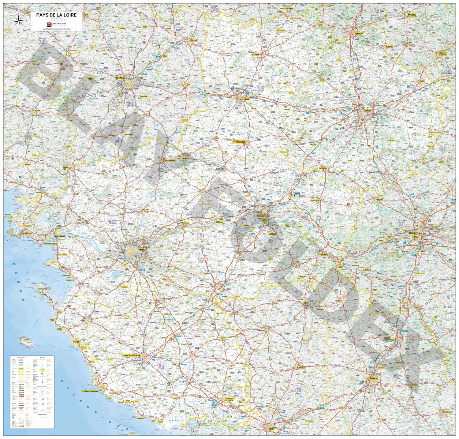 Poster - Pays de la Loire (136 × 130 cm) | Blay Foldex carte murale roulée (en tube) Blay Foldex