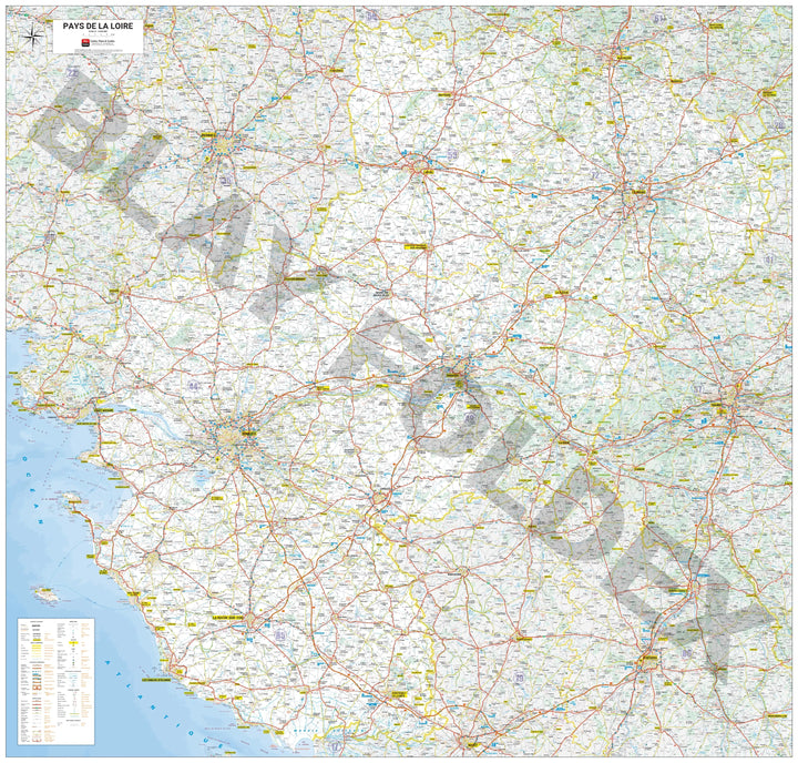 Poster - Pays de la Loire (136 × 130 cm) | Blay Foldex carte murale roulée (en tube) Blay Foldex