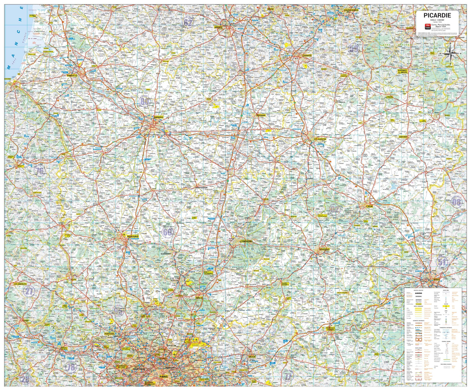 Poster - Picardie (107 × 89 cm) | Blay Foldex carte murale roulée (en tube) Blay Foldex