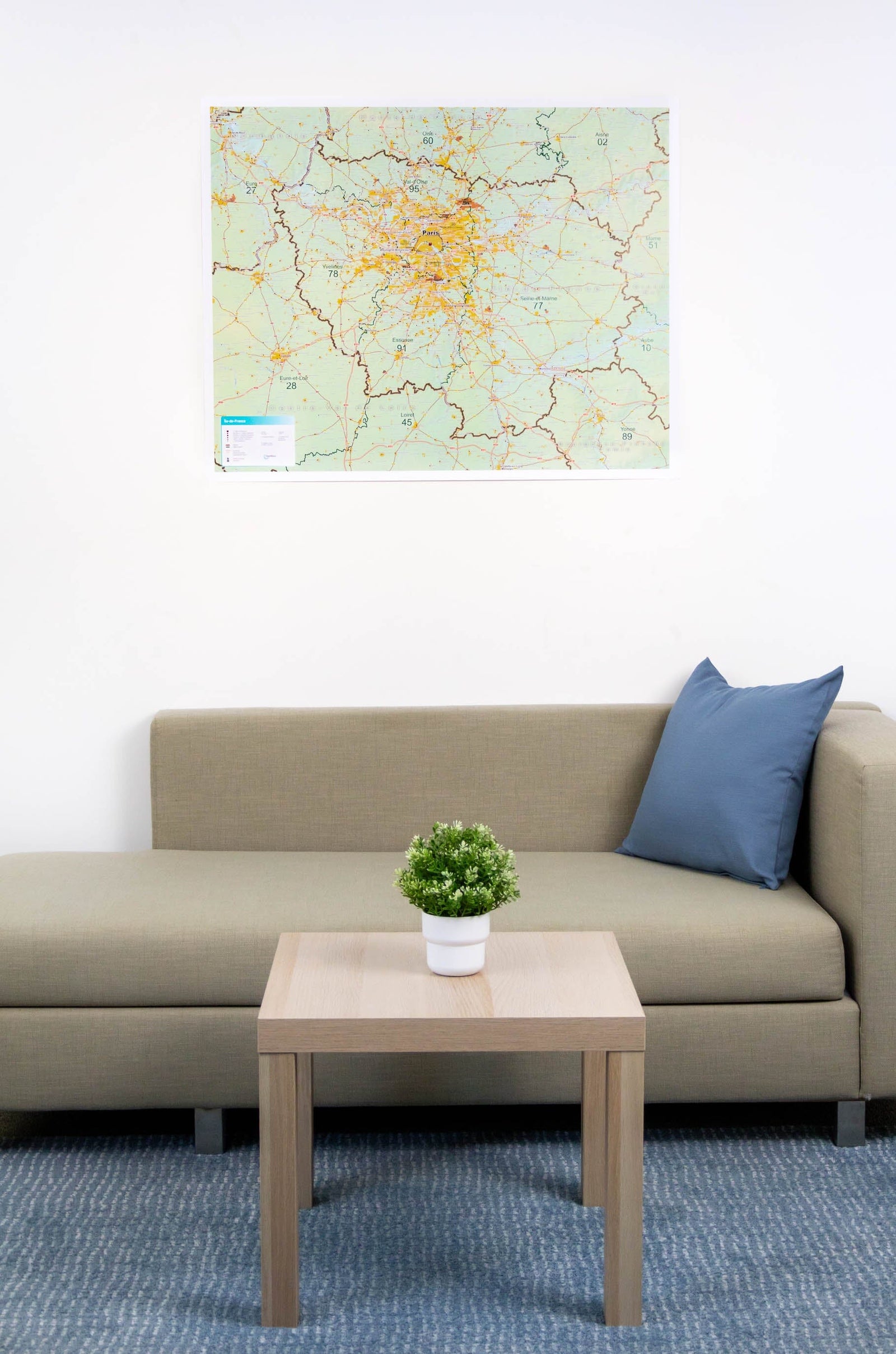 Poster plastifié - Île-de-France & Paris (100 x 80 cm) - administrative | GeoMetro carte murale roulée (en tube) GeoMetro