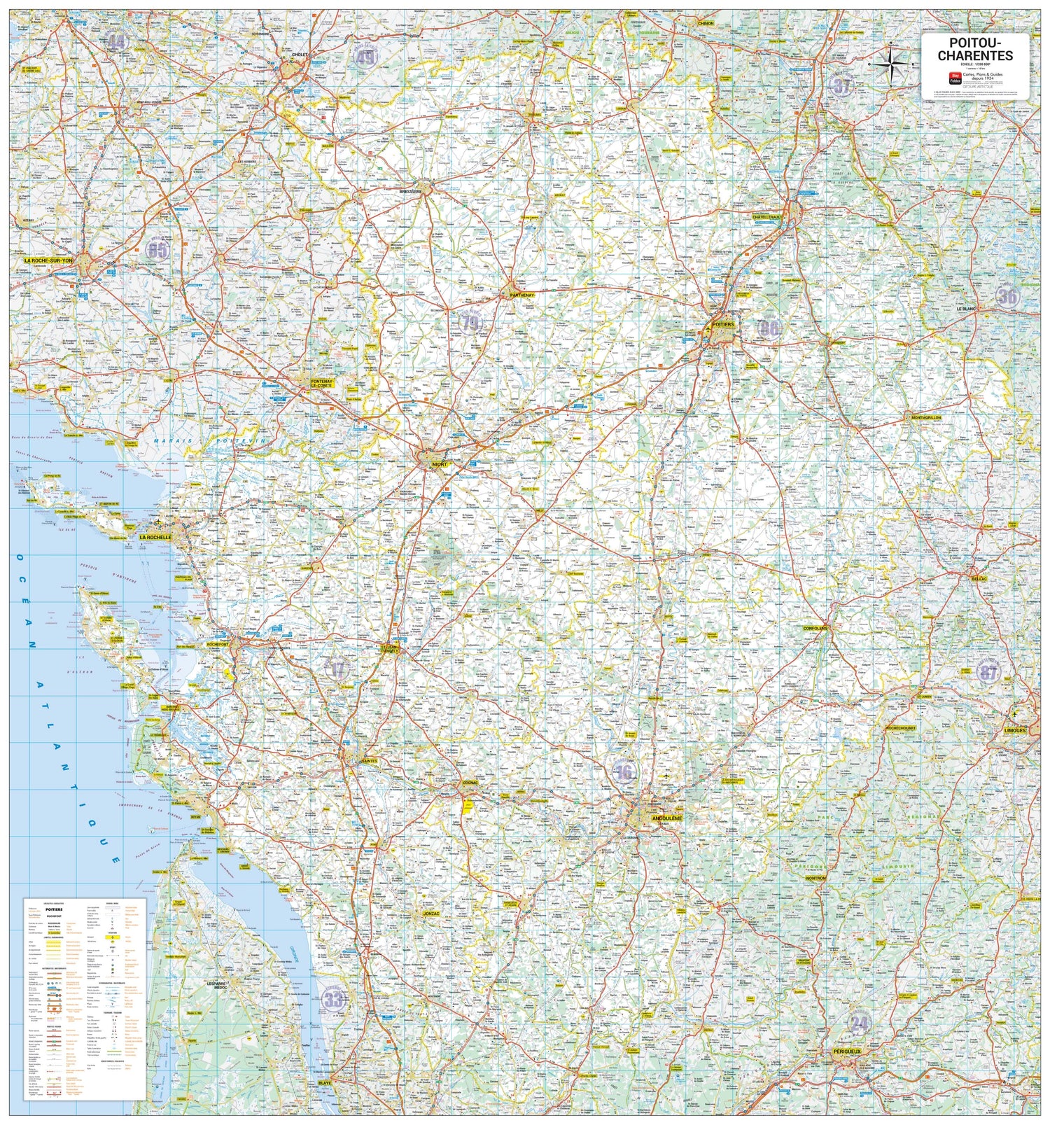 Poster - Poitou-Charentes (100 × 120 cm) | Blay Foldex carte murale roulée (en tube) Blay Foldex