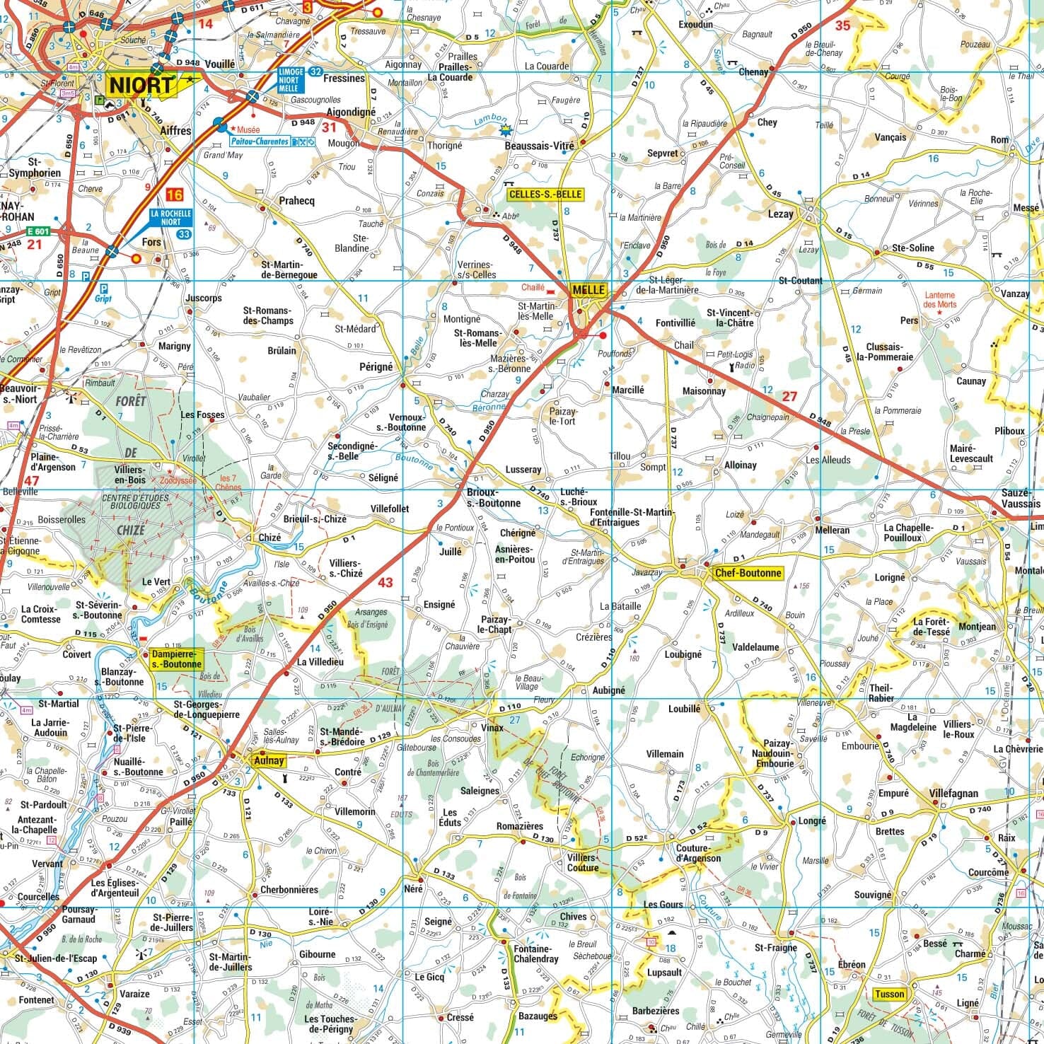 Poster - Poitou-Charentes (100 × 120 cm) | Blay Foldex carte murale roulée (en tube) Blay Foldex