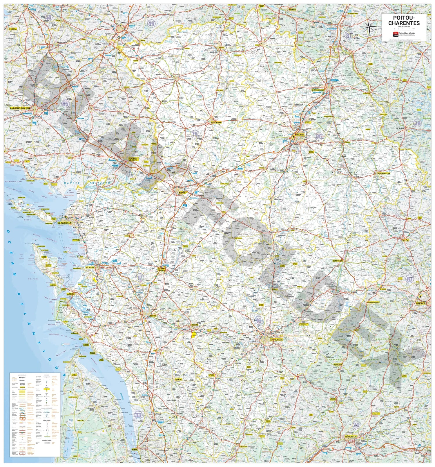 Poster - Poitou-Charentes (100 × 120 cm) | Blay Foldex carte murale roulée (en tube) Blay Foldex