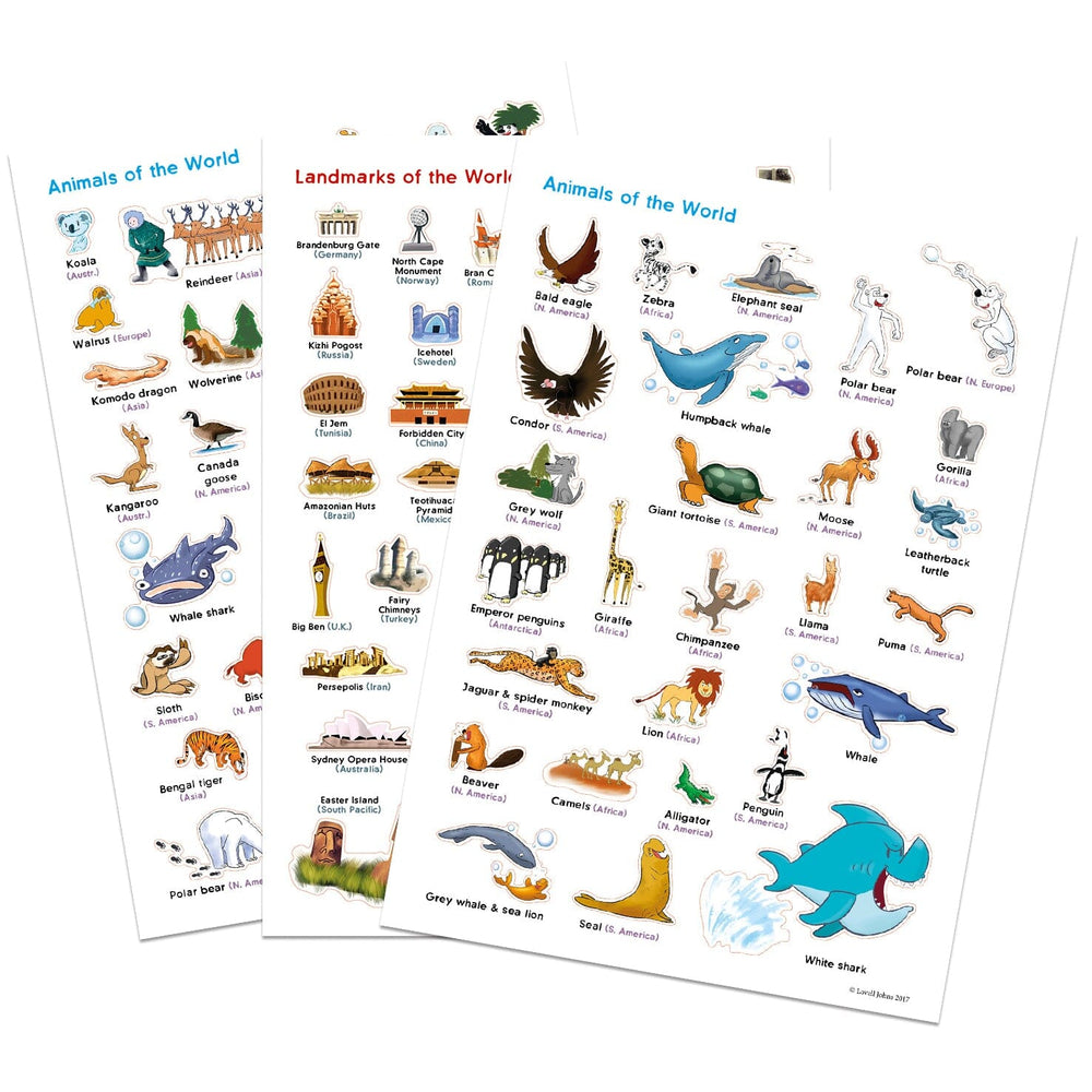 Poster pour enfants (en anglais) - Le Monde illustré, en couleurs, avec autocollants (85 x 60 cm) | Maps international carte murale petit tube Maps International 
