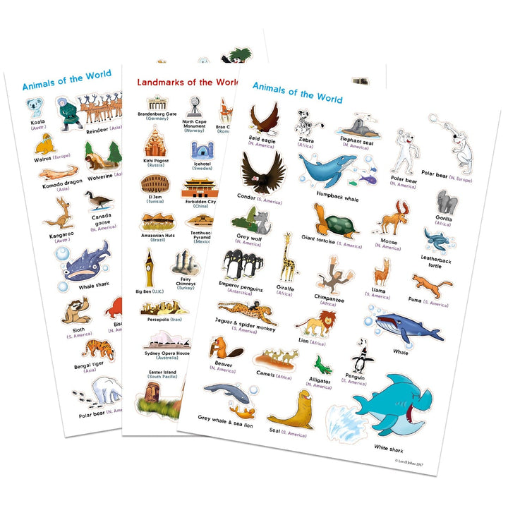 Poster pour enfants (en anglais) - Le Monde illustré, en couleurs, avec autocollants (85 x 60 cm) | Maps international carte murale petit tube Maps International 