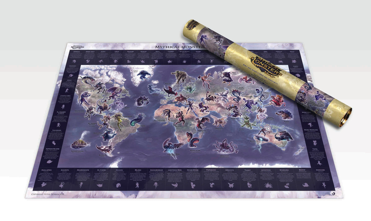 Poster pour enfants (en anglais) - Monstres Mythiques du Monde (84 x 60 cm) | Maps international carte murale roulée (en tube) Maps International