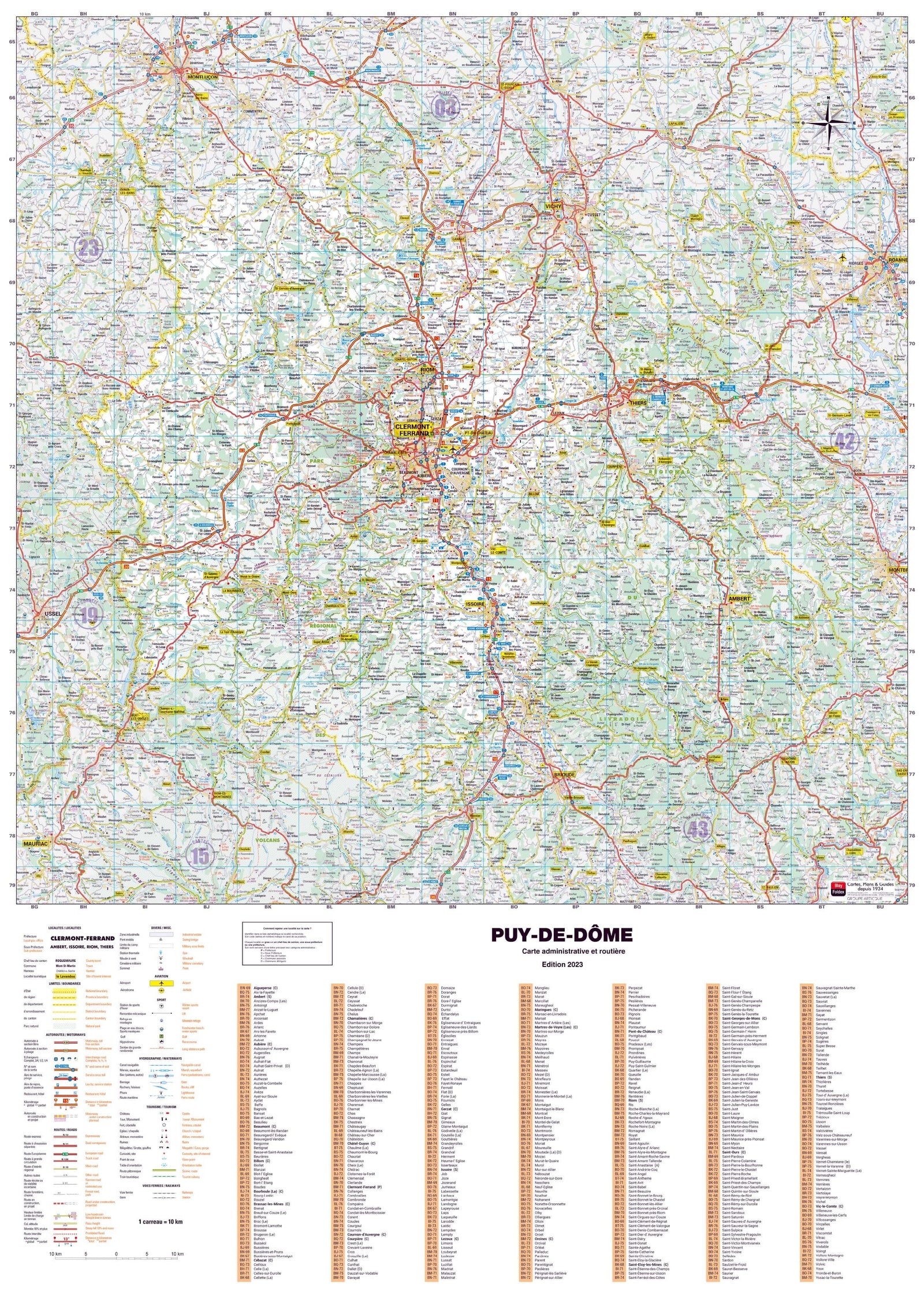 Poster - Puy-de-Dôme (119 x 85 cm) | Blay Foldex carte murale roulée (en tube) Blay Foldex