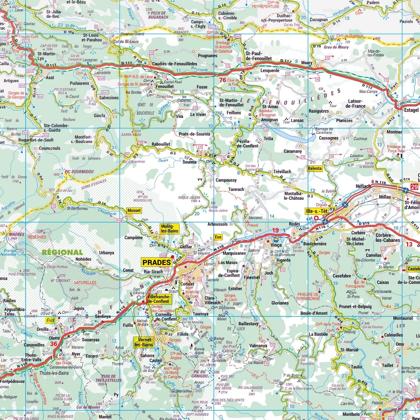 Poster - Pyrénées-Orientales (119 x 85 cm) | Blay Foldex carte murale roulée (en tube) Blay Foldex