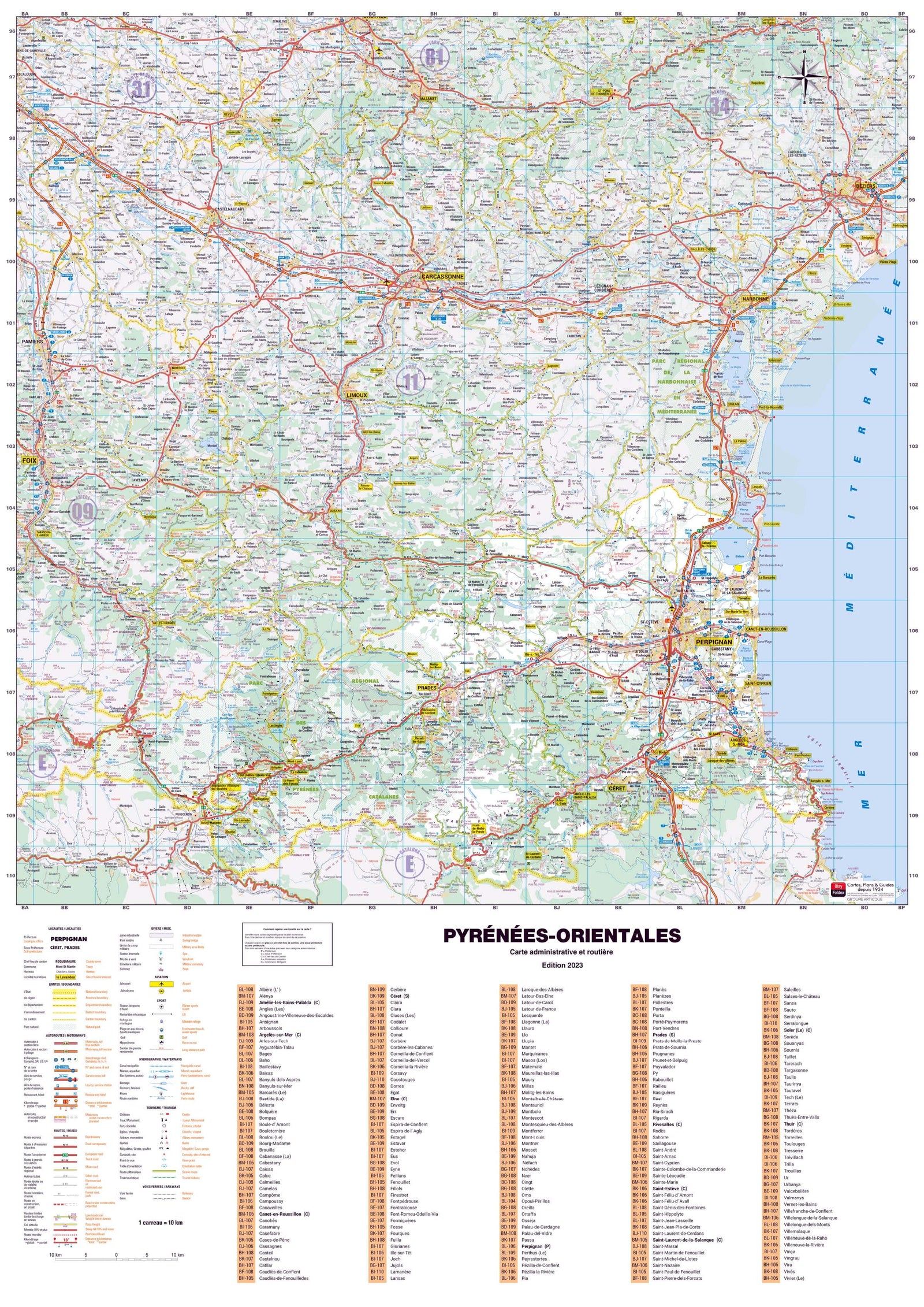 Poster - Pyrénées-Orientales (119 x 85 cm) | Blay Foldex carte murale roulée (en tube) Blay Foldex