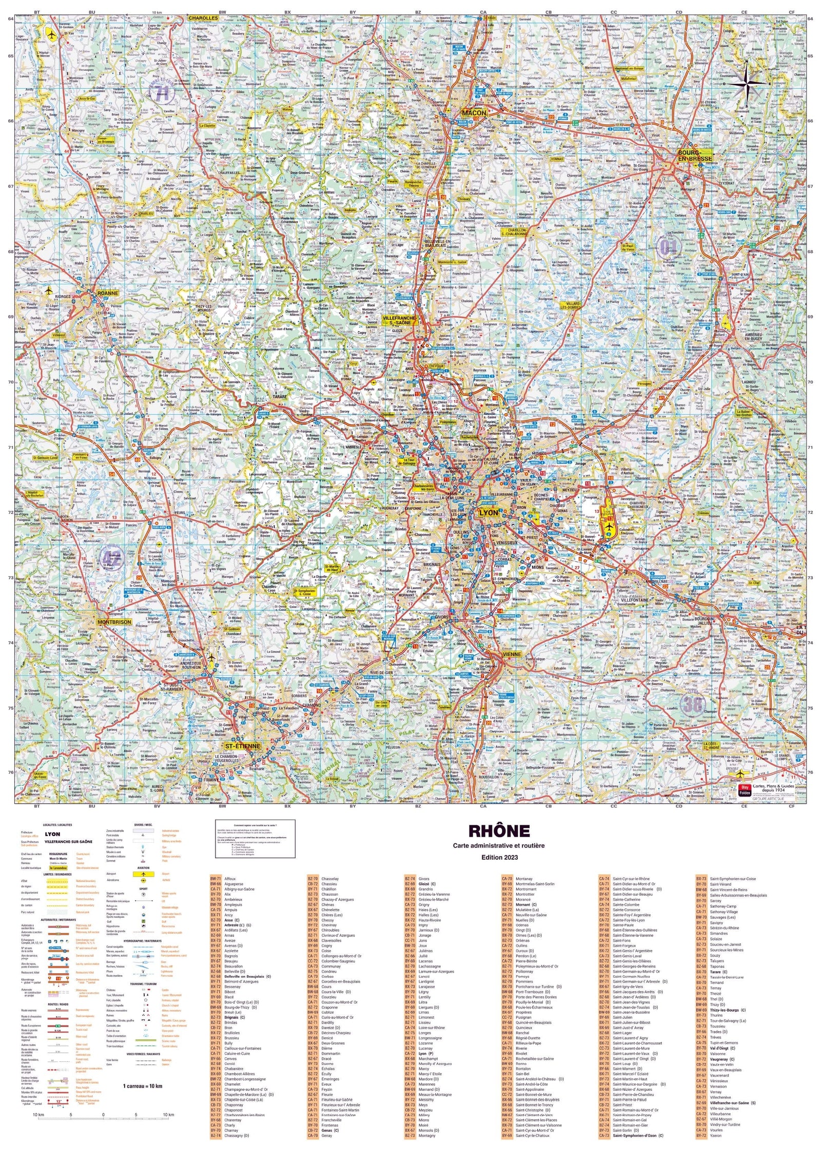Poster - Rhône (119 x 85 cm) | Blay Foldex carte murale roulée (en tube) Blay Foldex
