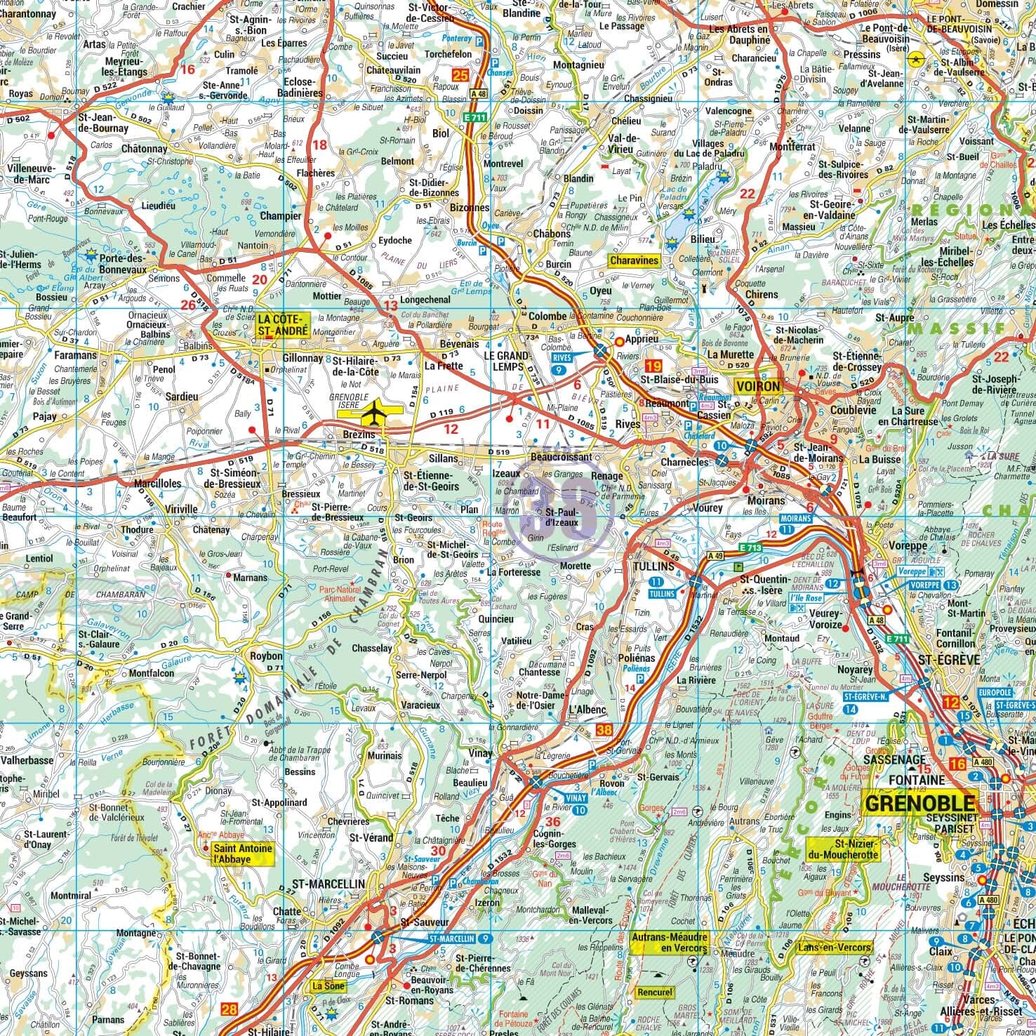 Poster - Rhône-Alpes (140 × 137 cm) | Blay Foldex carte murale roulée (en tube) Blay Foldex