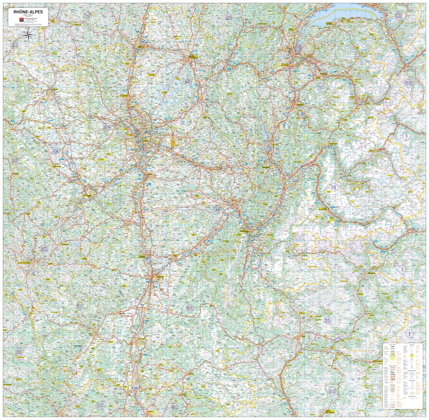 Poster - Rhône-Alpes (140 × 137 cm) | Blay Foldex carte murale roulée (en tube) Blay Foldex