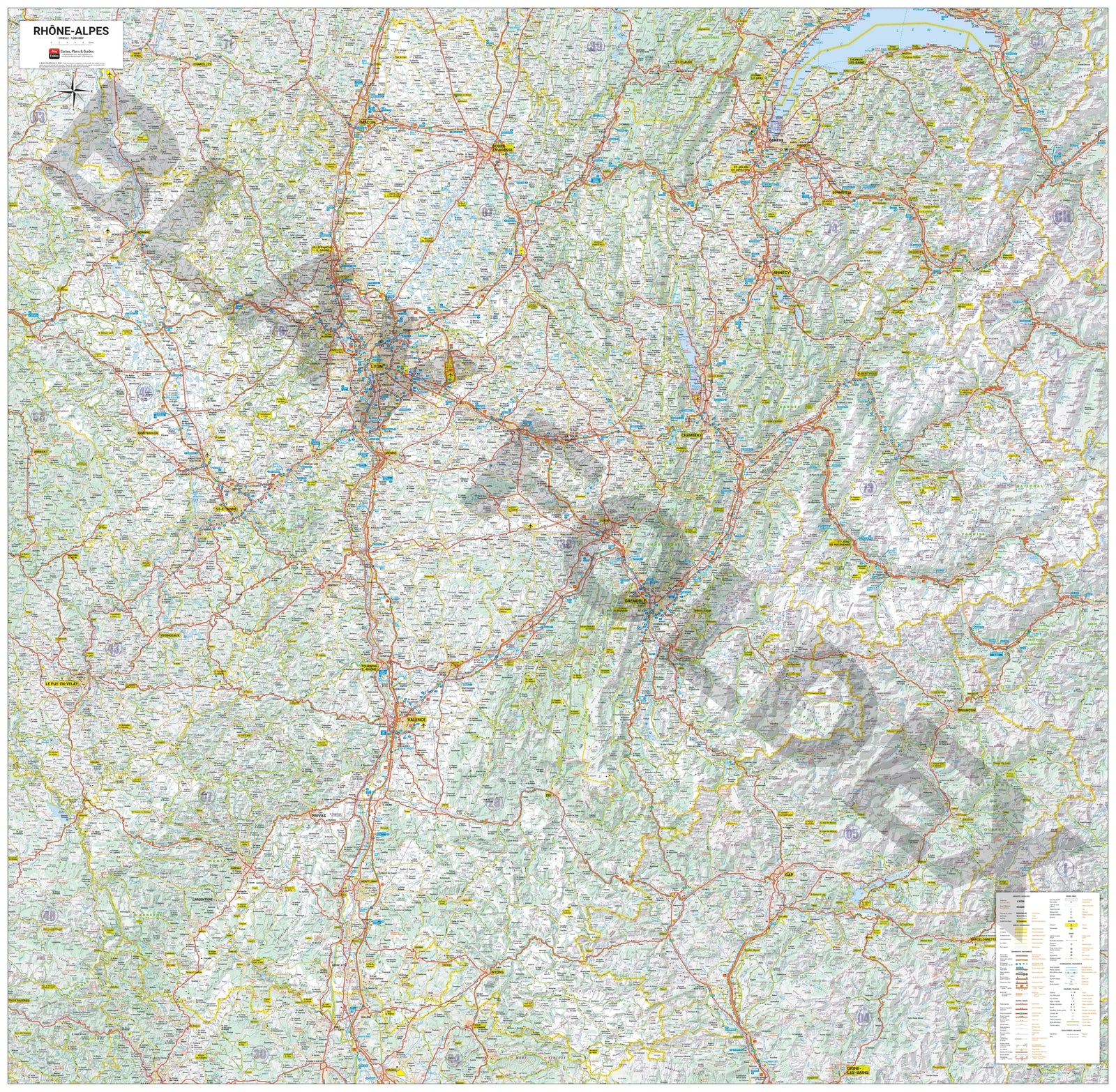 Poster - Rhône-Alpes (140 × 137 cm) | Blay Foldex carte murale roulée (en tube) Blay Foldex