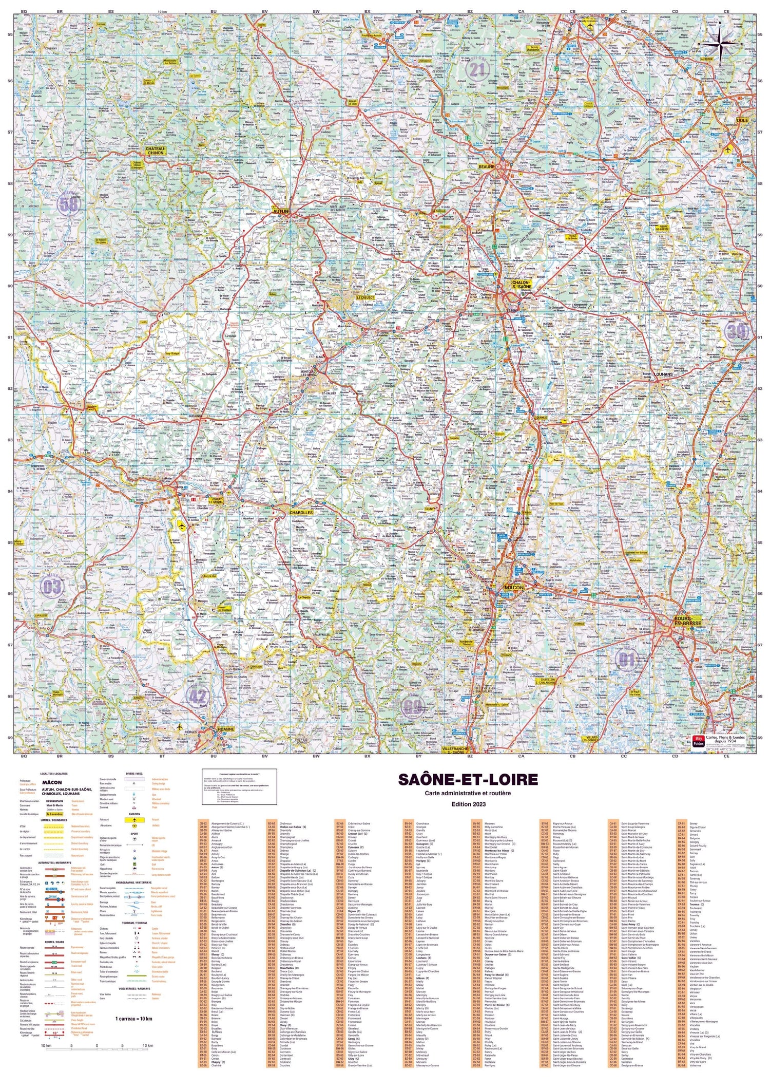 Poster - Saône-et-Loire (119 x 85 cm) | Blay Foldex carte murale roulée (en tube) Blay Foldex