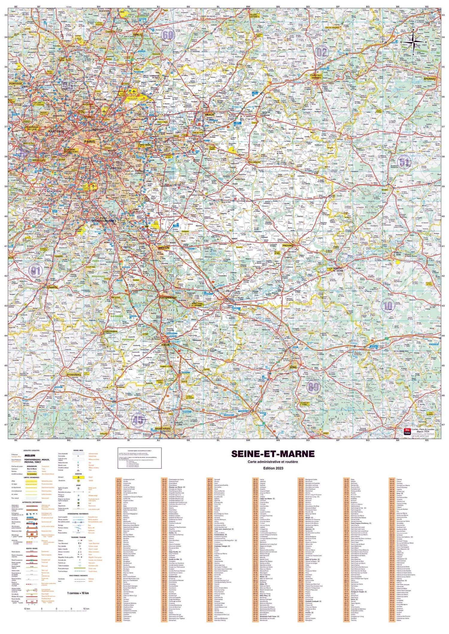 Poster - Seine-et-Marne (119 x 85 cm) | Blay Foldex carte murale roulée (en tube) Blay Foldex