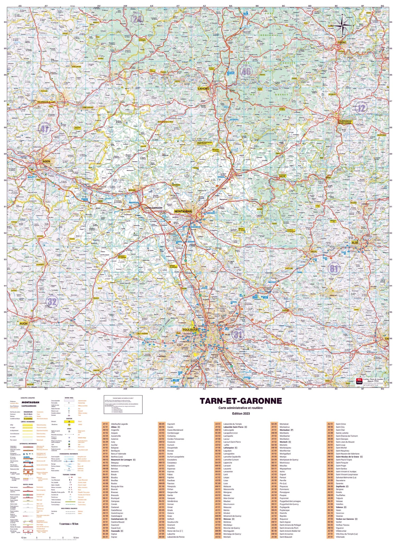 Poster - Tarn-et-Garonne (119 x 85 cm) | Blay Foldex carte murale roulée (en tube) Blay Foldex