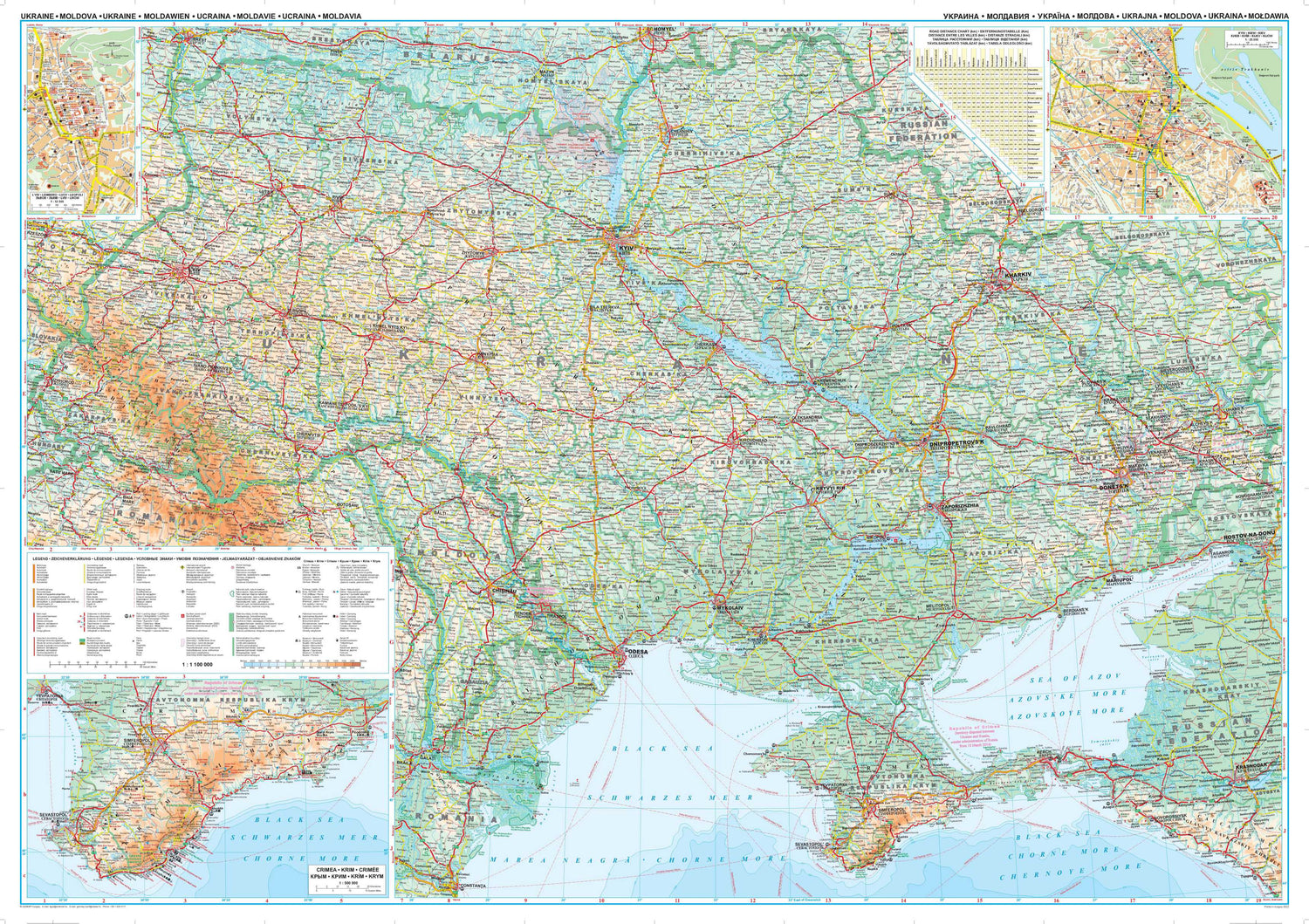 Poster - Ukraine & Moldavie (géographique) - 125 x 88 cm | Gizi Map carte murale roulée (en tube) Gizi Map