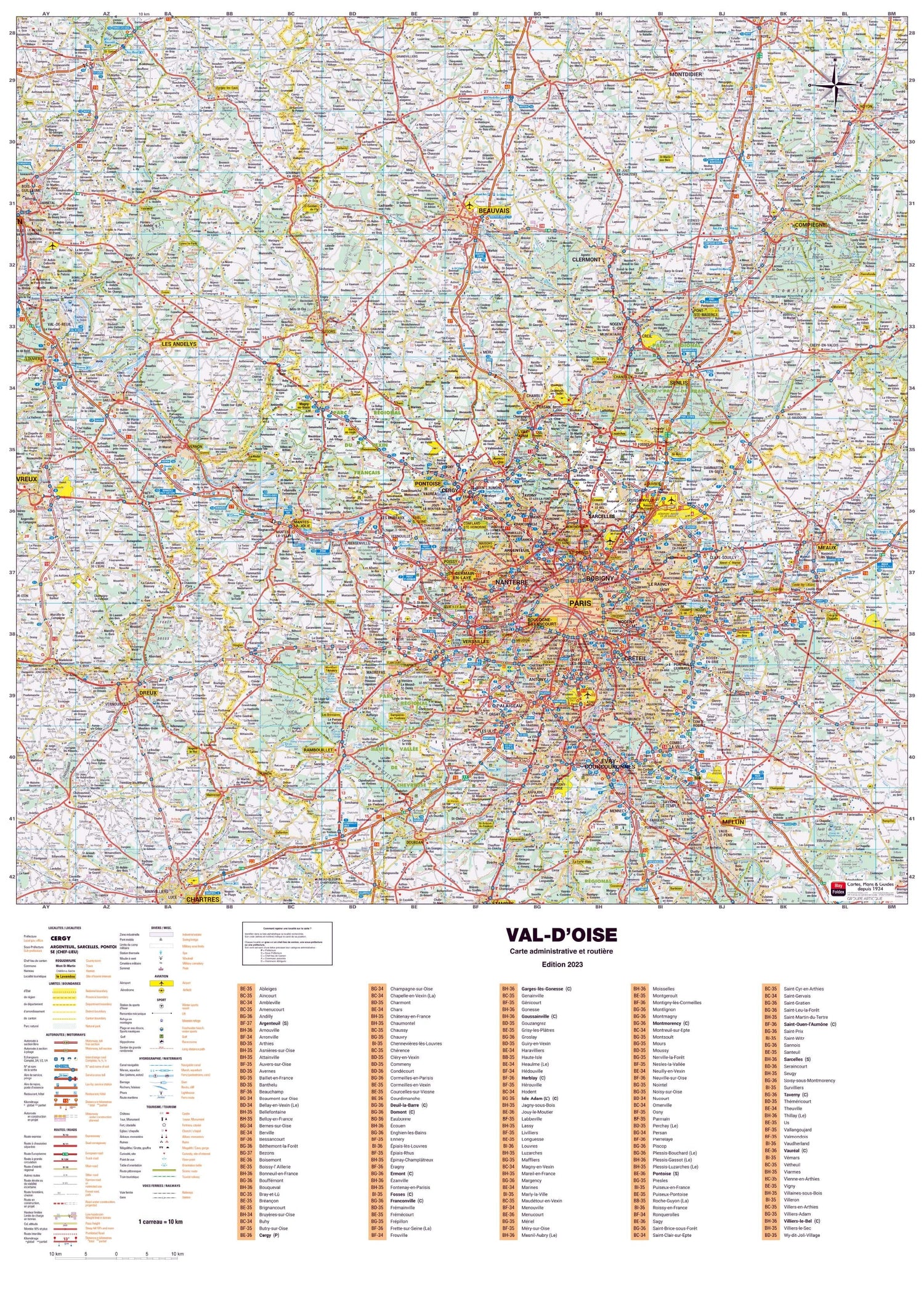 Poster - Val-d'Oise (119 x 85 cm) | Blay Foldex carte murale roulée (en tube) Blay Foldex