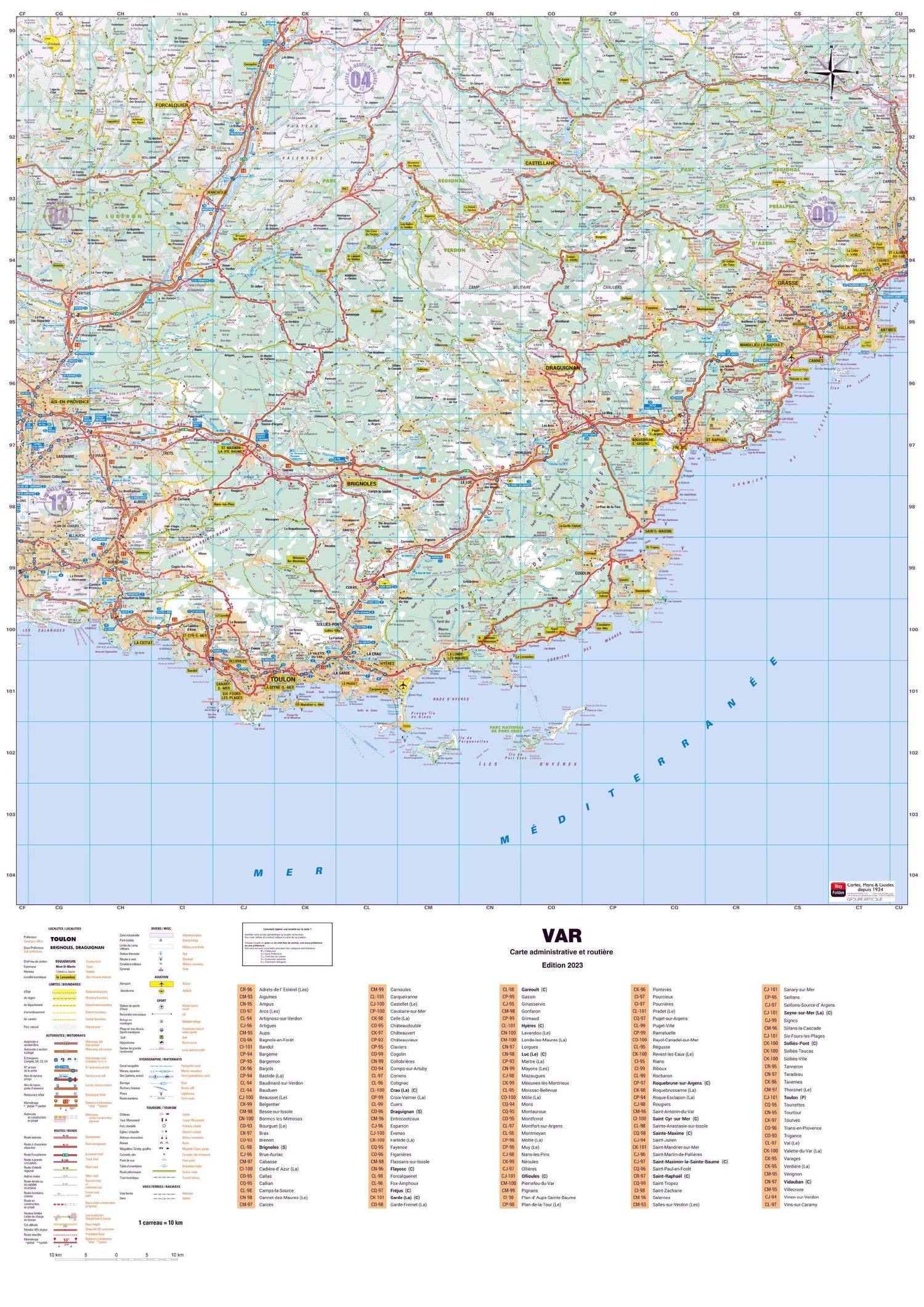 Poster - Var (119 x 85 cm) | Blay Foldex carte murale roulée (en tube) Blay Foldex