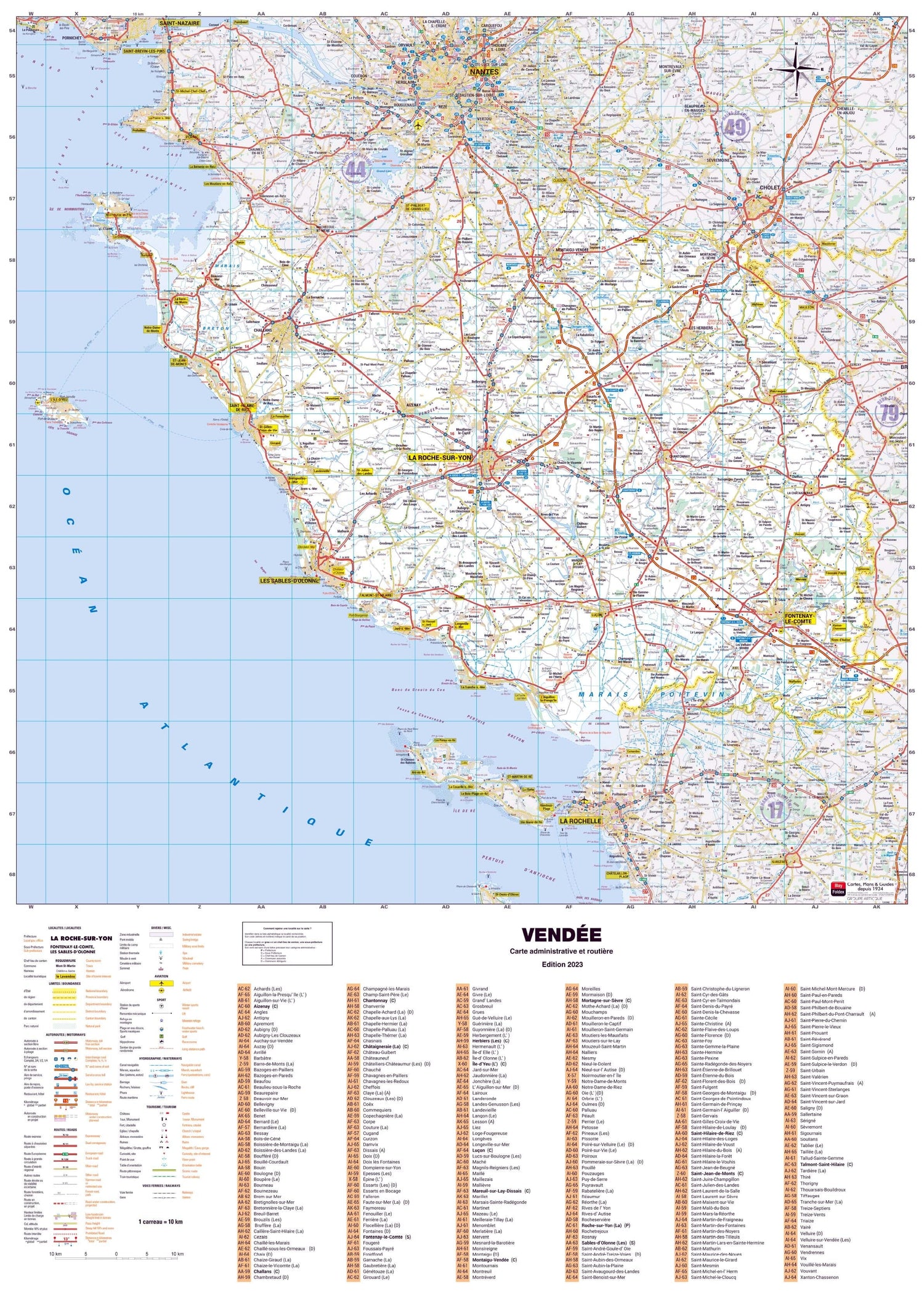 Poster - Vendée (119 x 85 cm) | Blay Foldex carte murale roulée (en tube) Blay Foldex