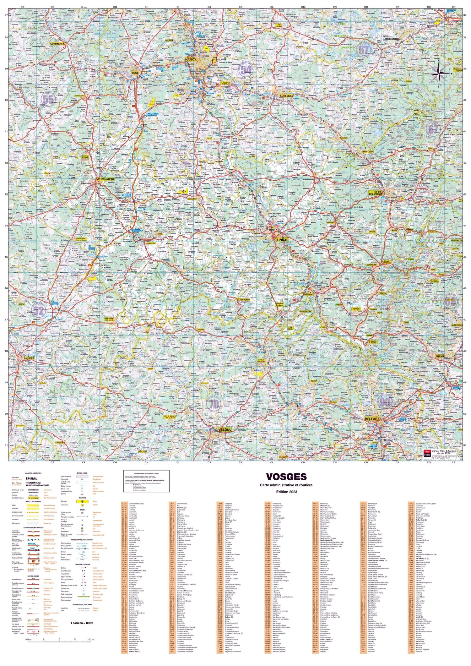 Poster - Vosges (119 x 85 cm) | Blay Foldex carte murale roulée (en tube) Blay Foldex