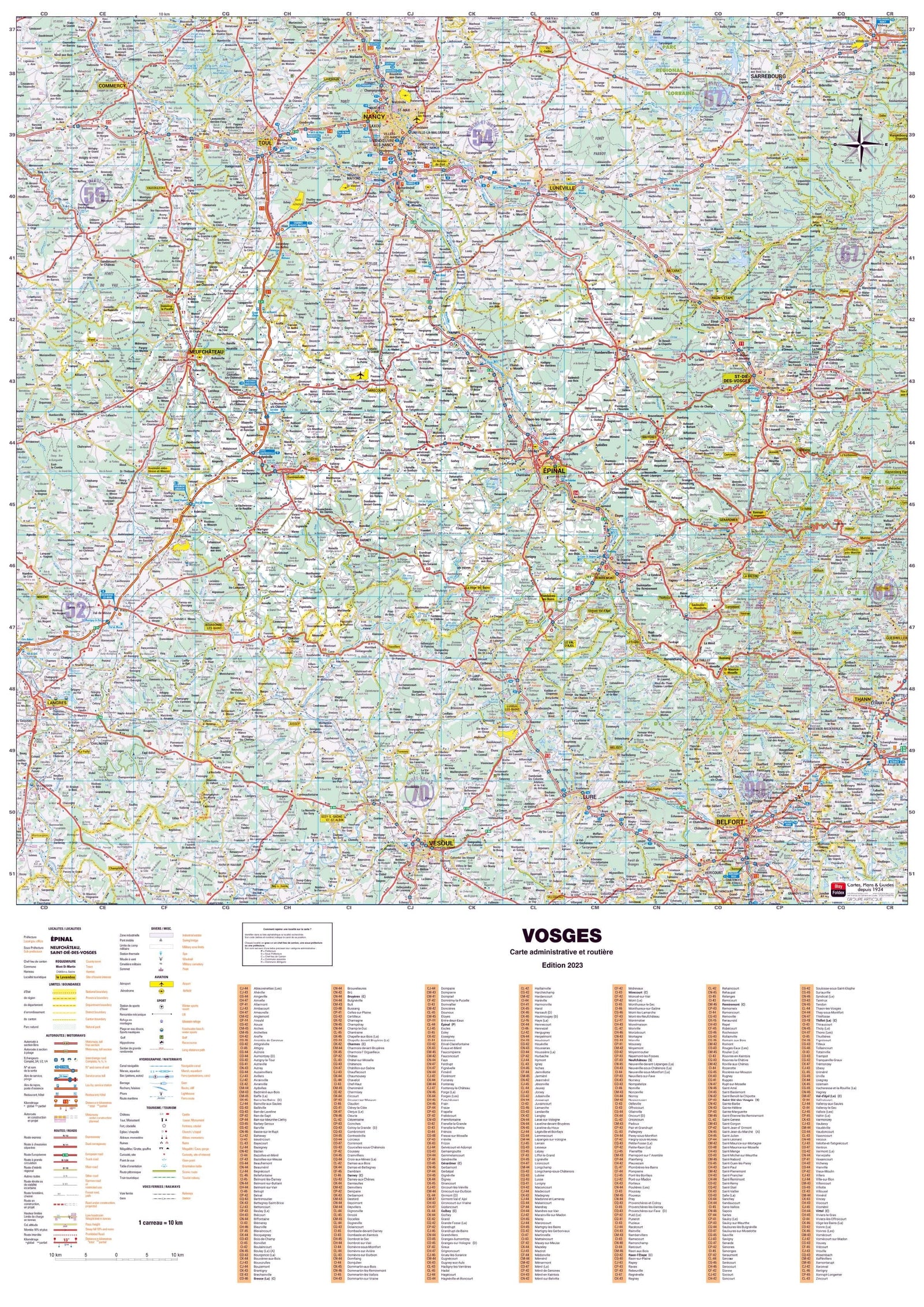 Poster - Vosges (119 x 85 cm) | Blay Foldex carte murale roulée (en tube) Blay Foldex