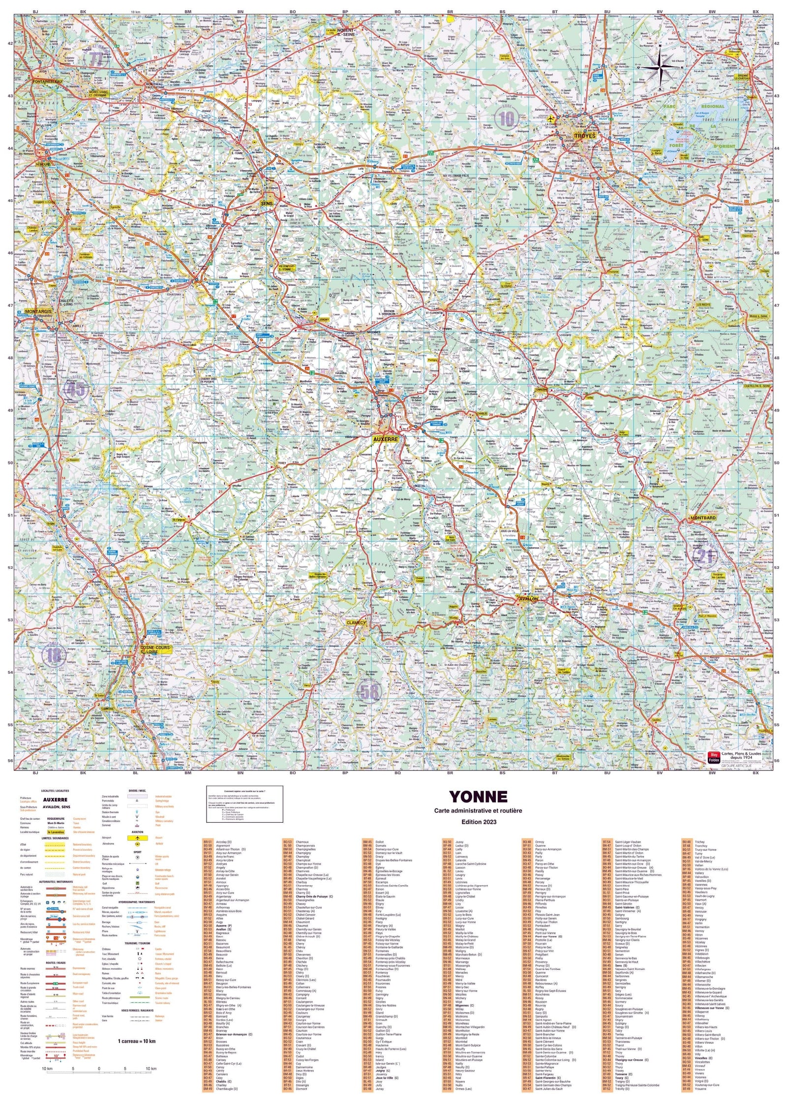 Poster - Yonne (119 x 85 cm) | Blay Foldex carte murale roulée (en tube) Blay Foldex