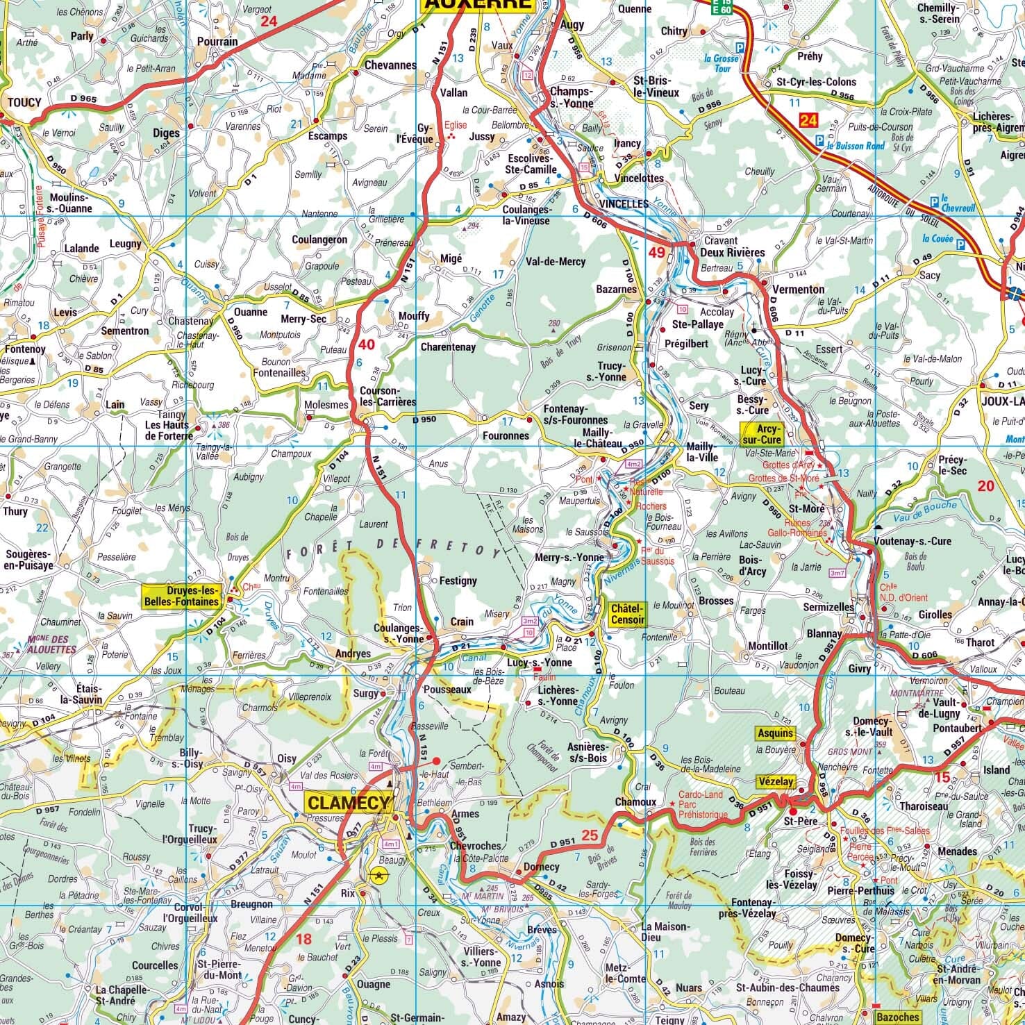 Poster - Yonne (119 x 85 cm) | Blay Foldex carte murale roulée (en tube) Blay Foldex