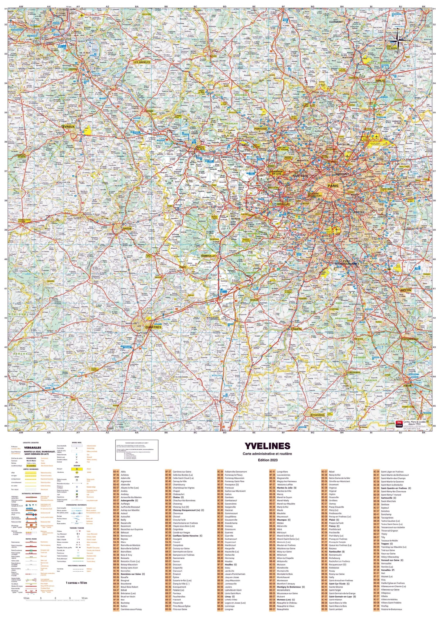 Poster - Yvelines (119 x 85 cm) | Blay Foldex carte murale roulée (en tube) Blay Foldex