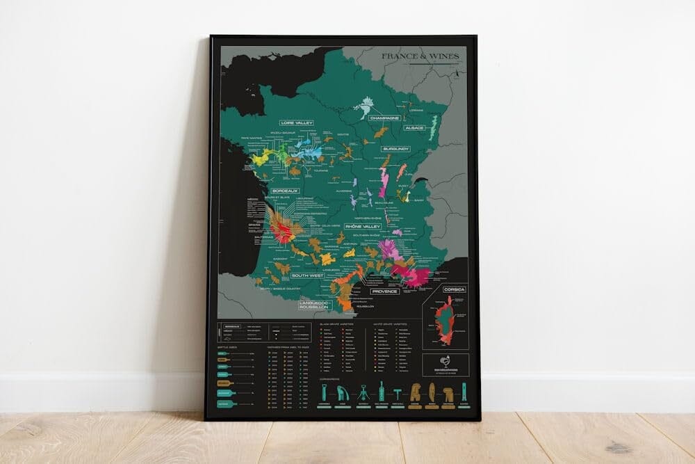 Scratch off wine map - France (50 x 70 cm ), en anglais | 1020 Dégustations carte murale roulée (en tube) 1020 Dégustations